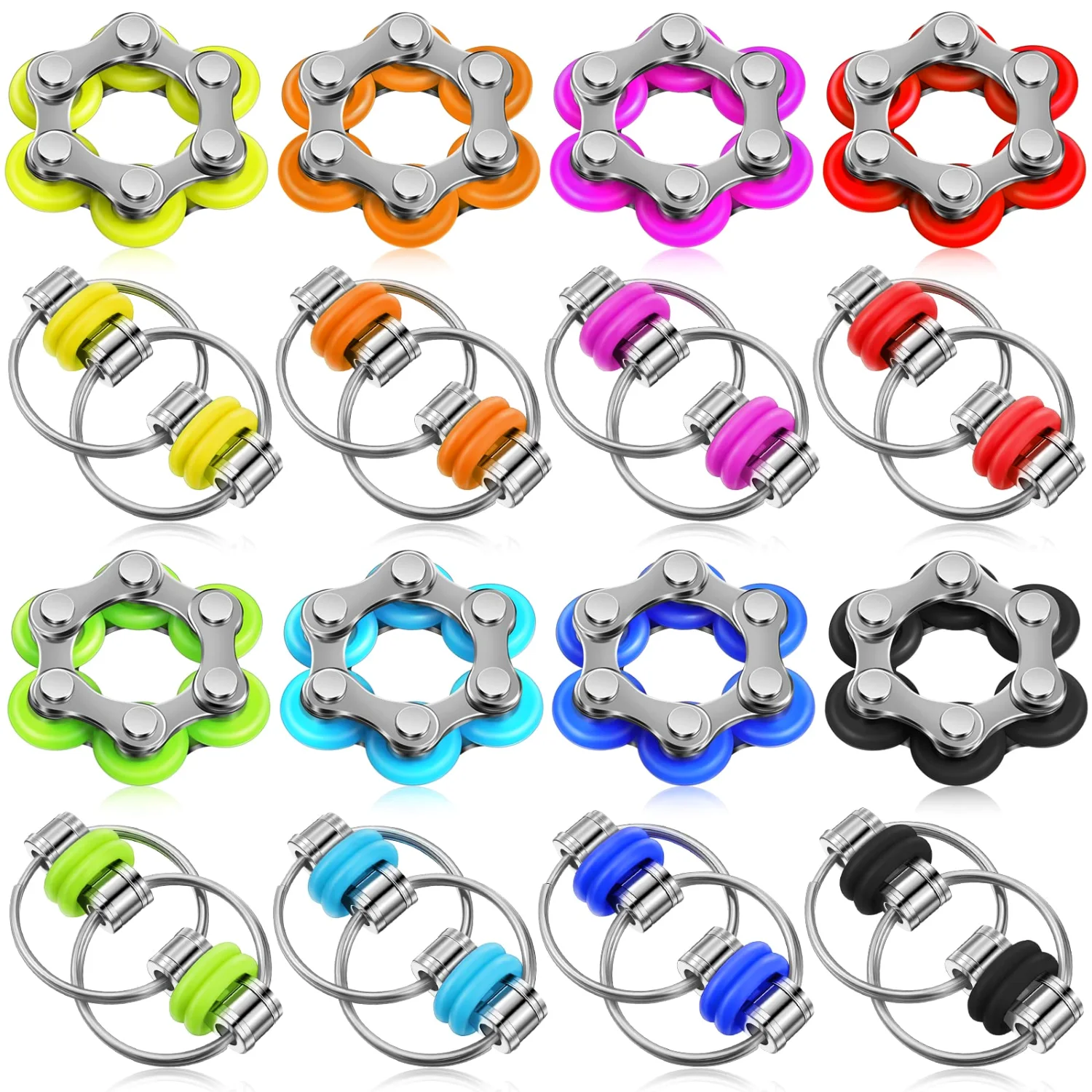 CHENGU Bike chain fidget toys, Black, Light Blue, Dark Blue, Green, Orange, Yellow, Red, Purple