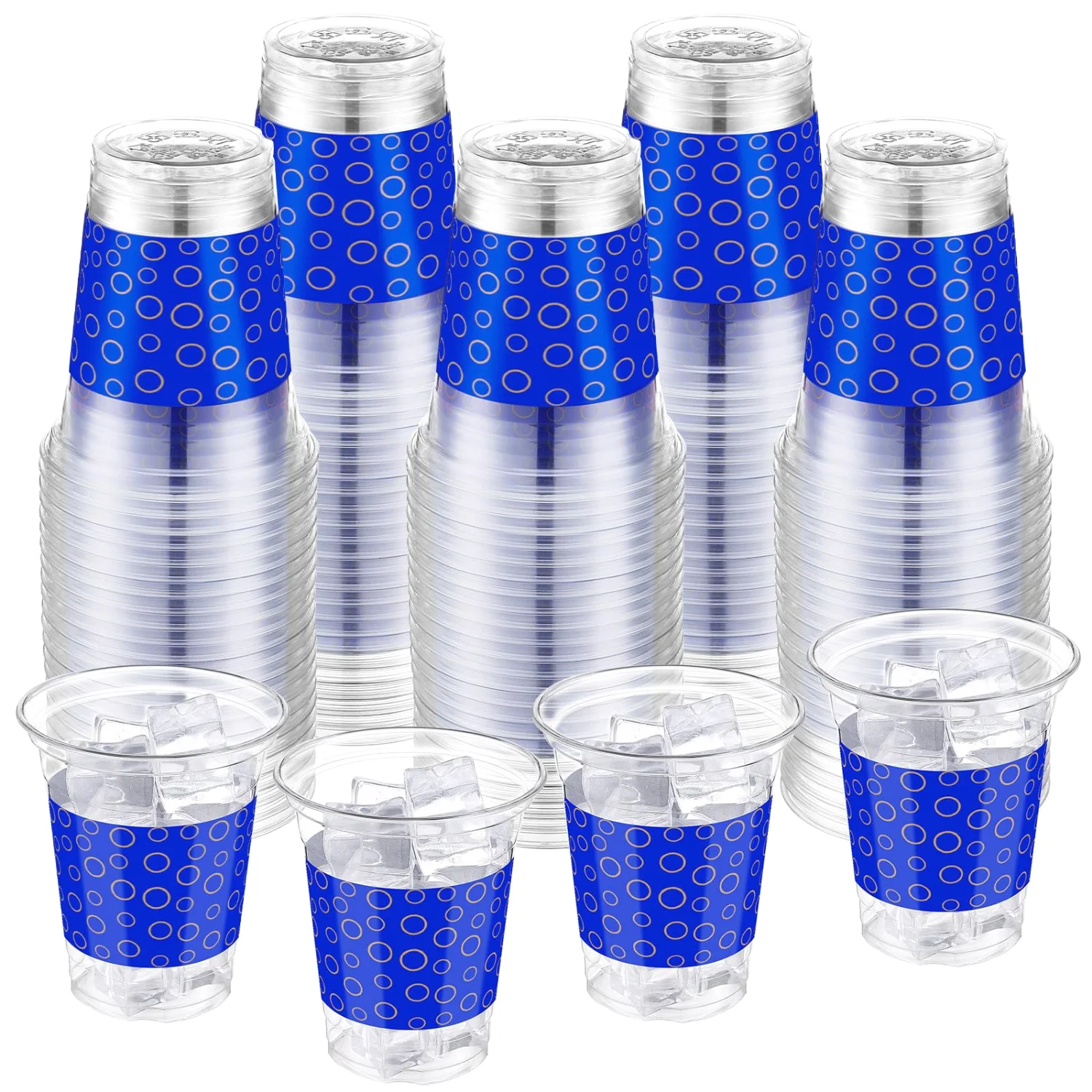 CHENGU Themed disposable party cups, Blue with Gold Ring