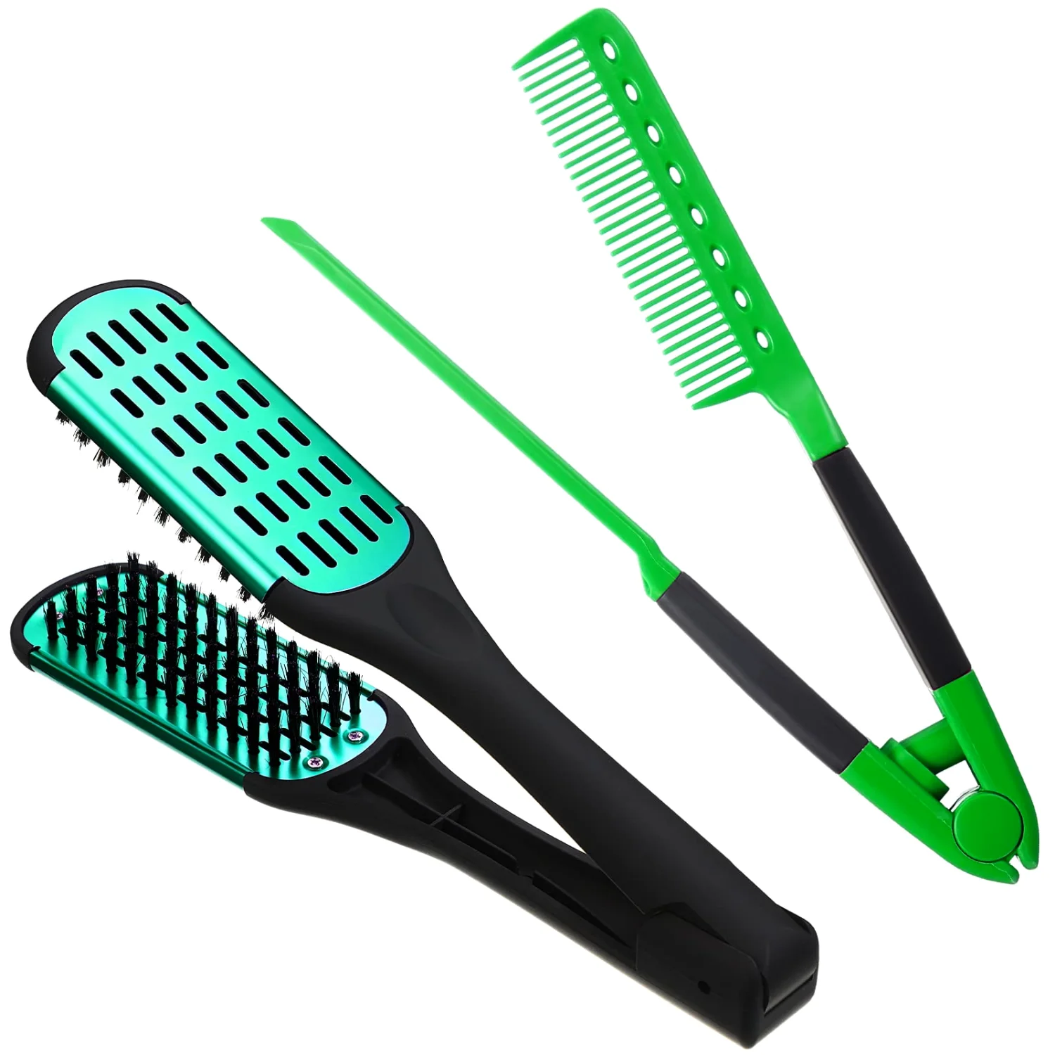 CHENGU Boar bristle straightening combs, Black, Green
