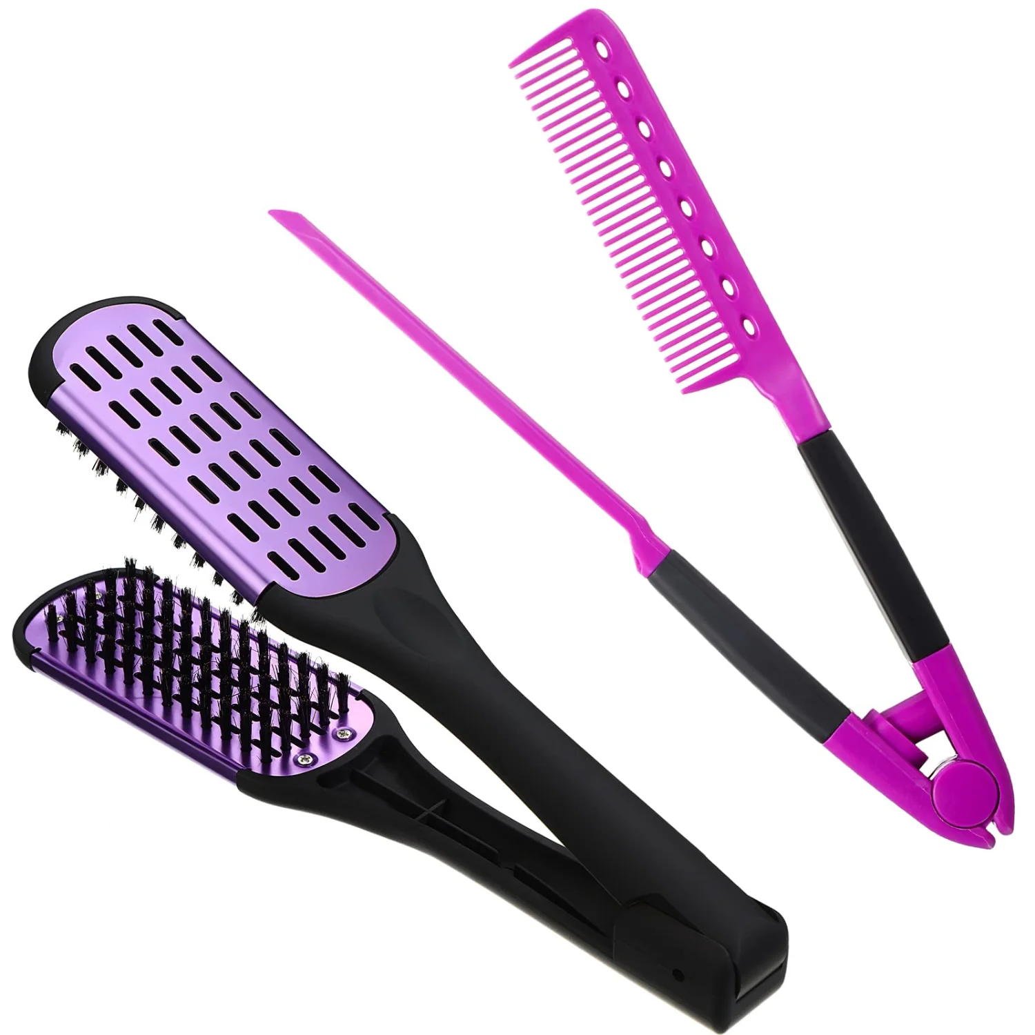 CHENGU Boar bristle straightening combs, Black, Purple