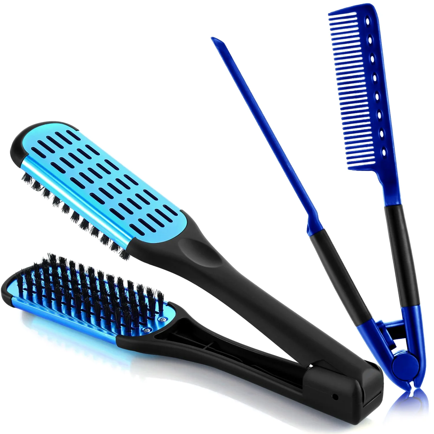 CHENGU Boar bristle straightening combs, Blue, Black