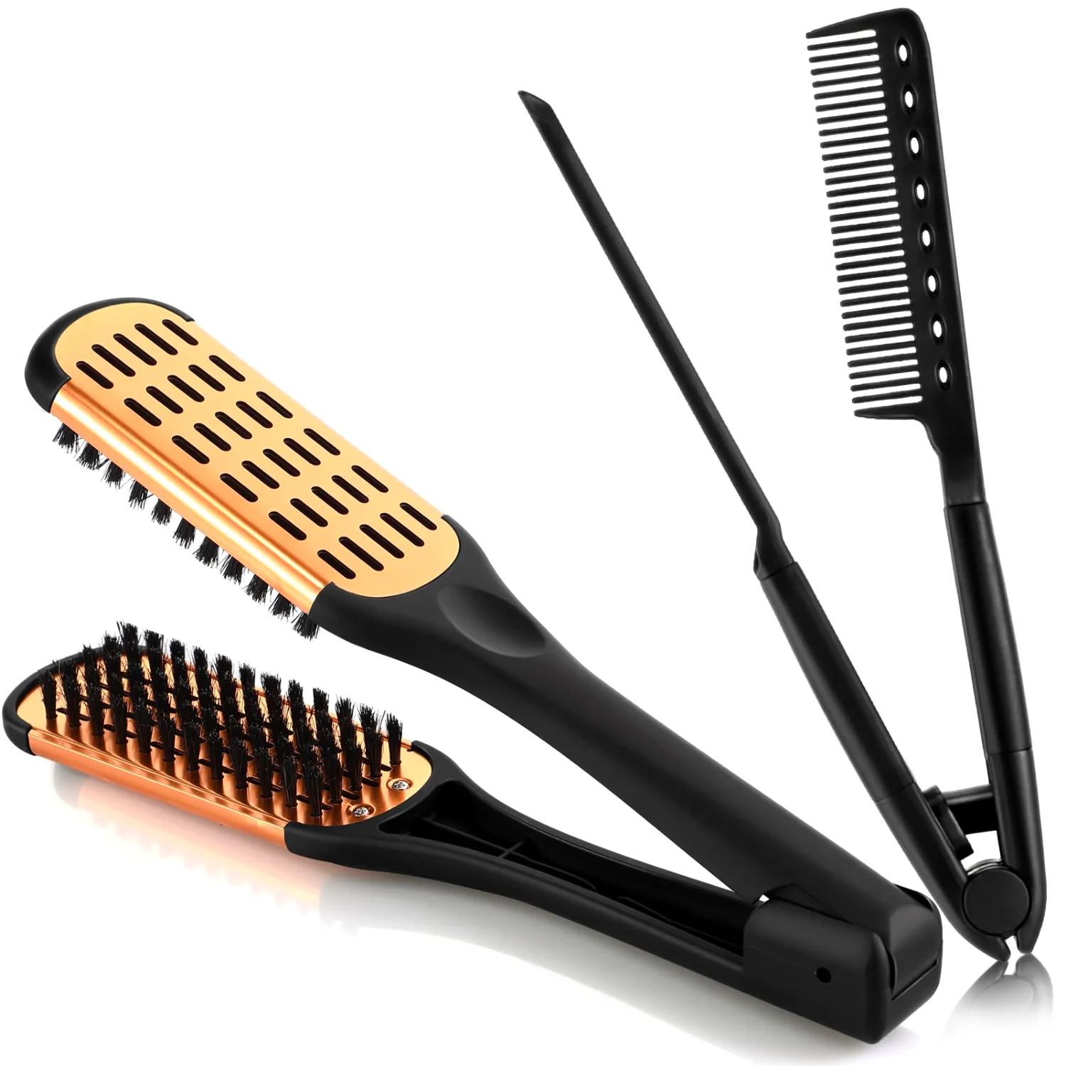 CHENGU Boar bristle straightening combs, Gold, Black