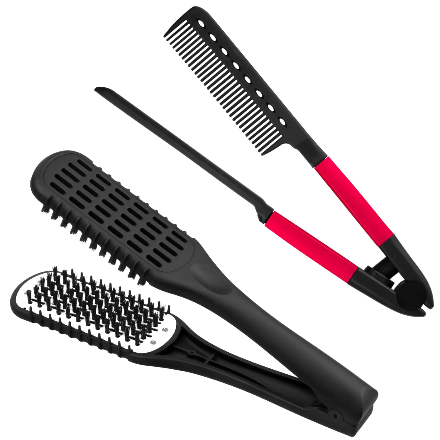 CHENGU Boar bristle straightening combs, Black, Rose Red