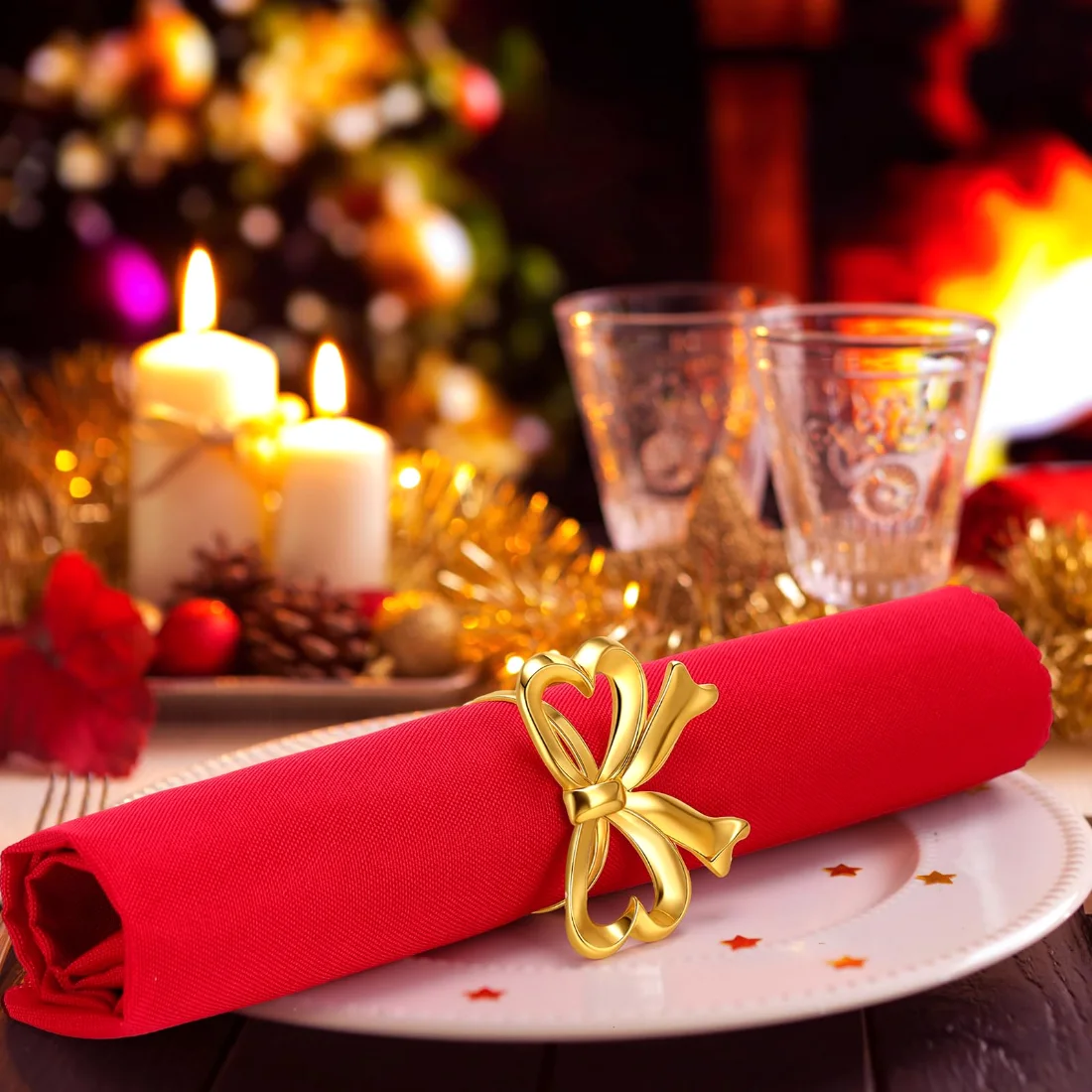 CHENGU Bow napkin rings and cloth napkins, view 2