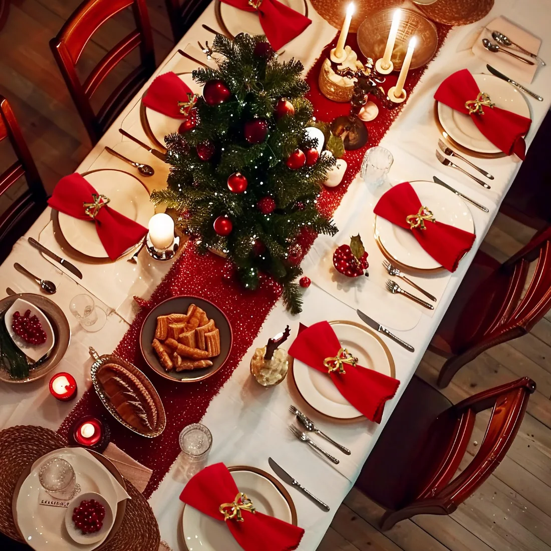 CHENGU Bow napkin rings and cloth napkins, view 3
