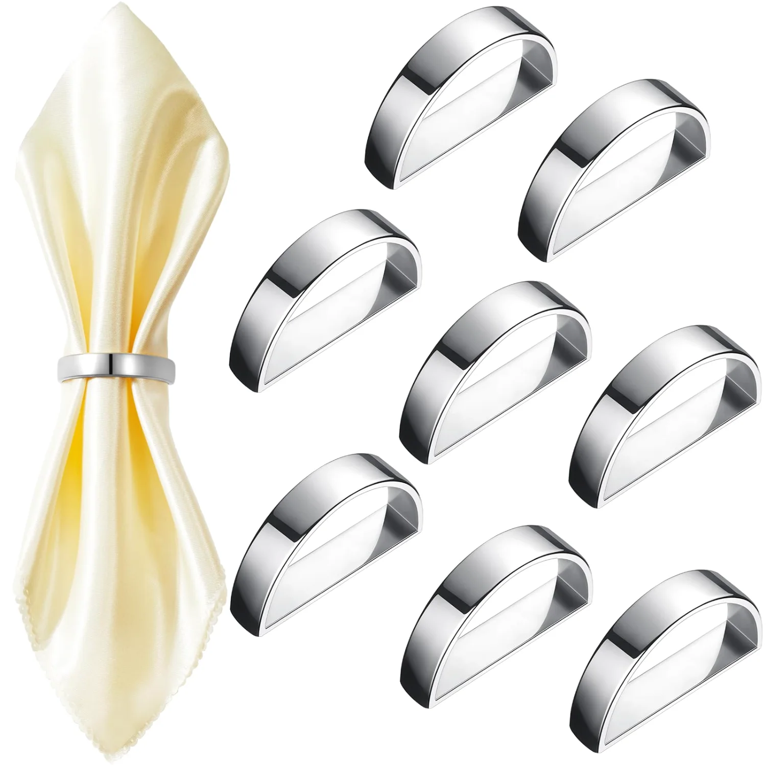 CHENGU Semicircle napkin rings, Bright Silver Semicircle, 8 pcs