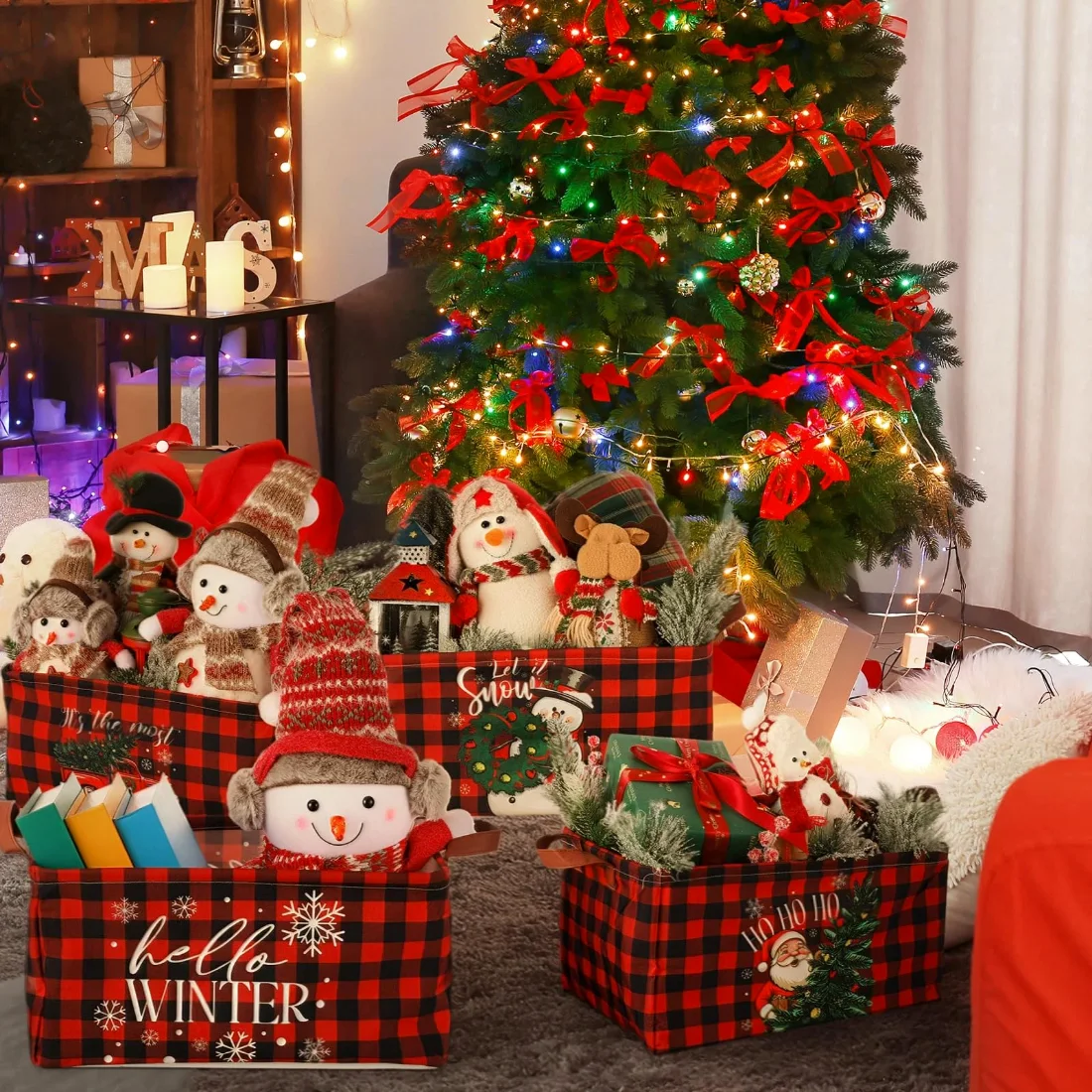 CHENGU Collapsible holiday storage bins, Buffalo Christmas, 6 pcs, view 4
