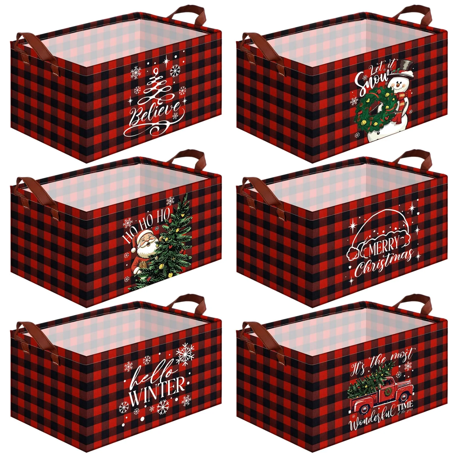 CHENGU Collapsible holiday storage bins, Buffalo Christmas, 6 pcs