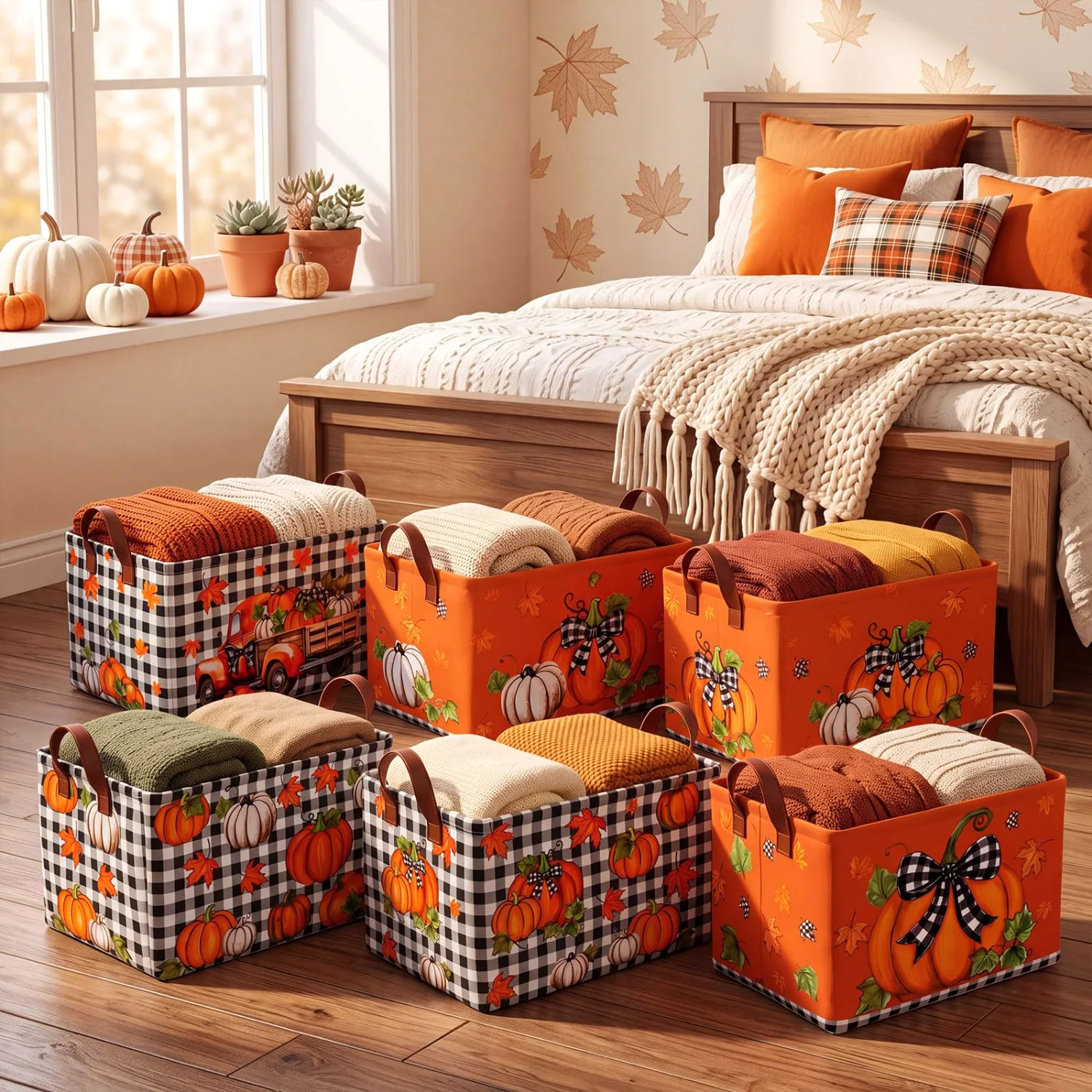 CHENGU Collapsible holiday storage bins, Buffalo Pumpkin, 6 pcs