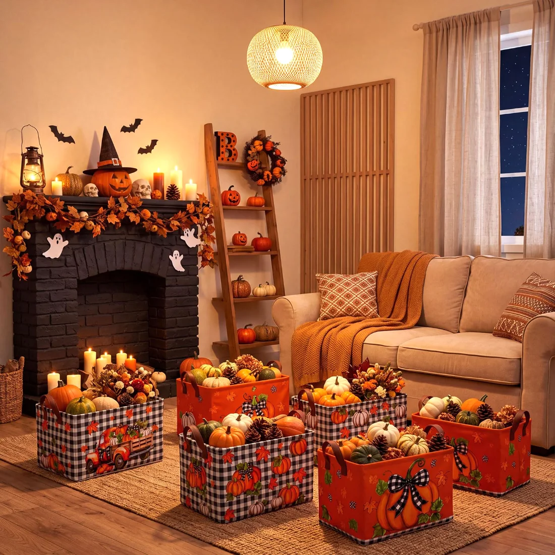 CHENGU Collapsible holiday storage bins, Buffalo Pumpkin, 6 pcs, view 2
