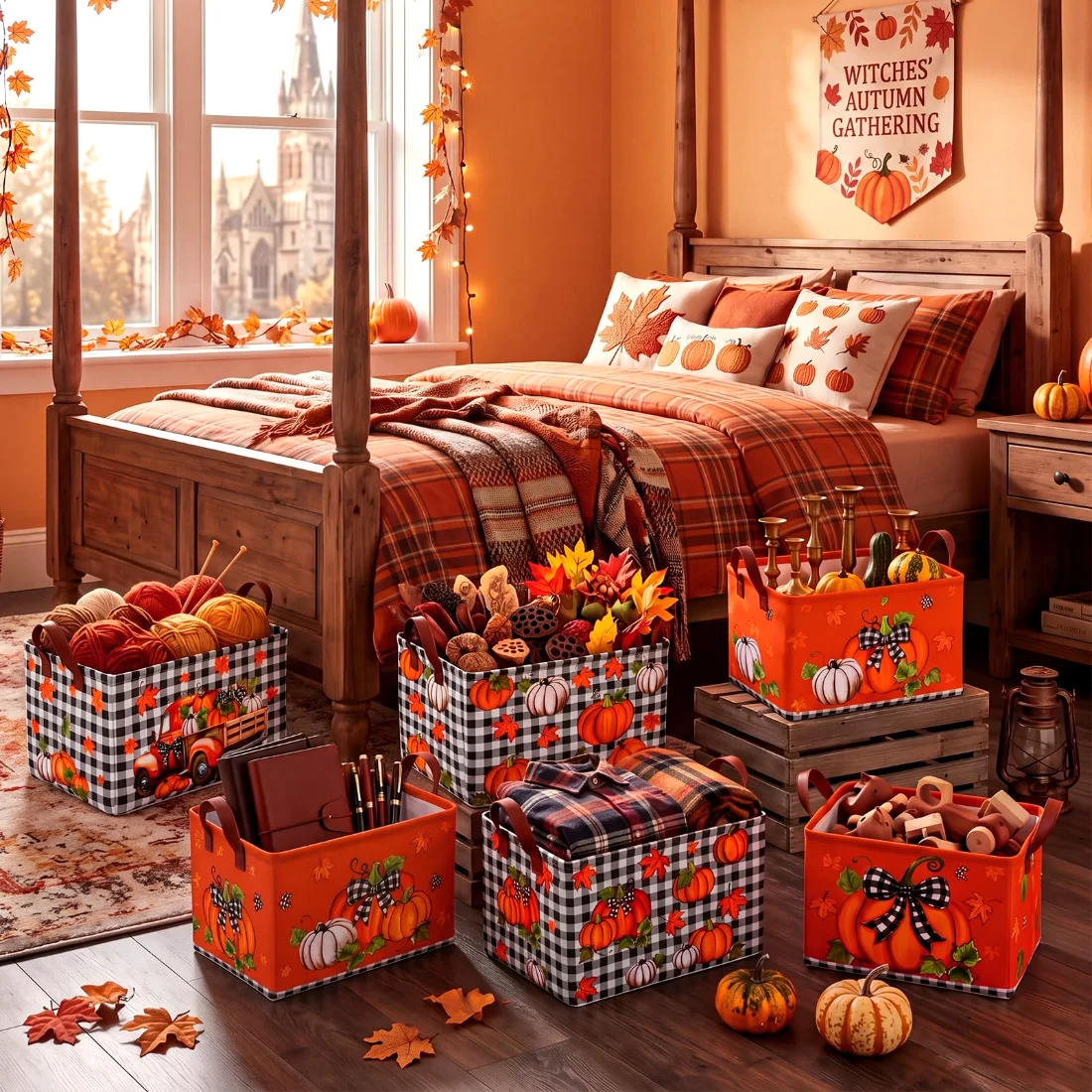 CHENGU Collapsible holiday storage bins, Buffalo Pumpkin, 6 pcs, view 4