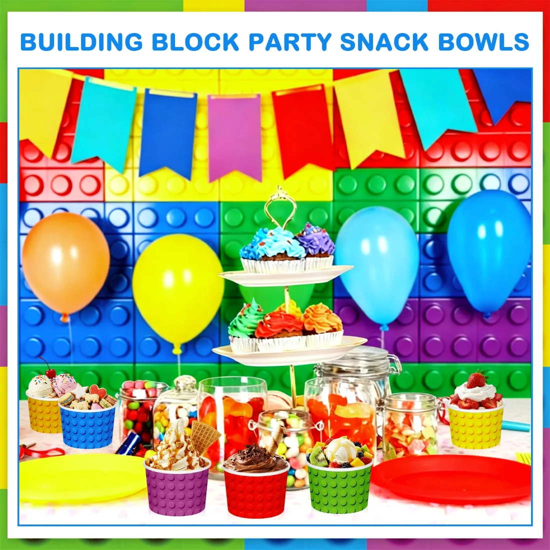 CHENGU Paper snack and dessert cups, Multicolor, Building Block, 60 pcs, view 2