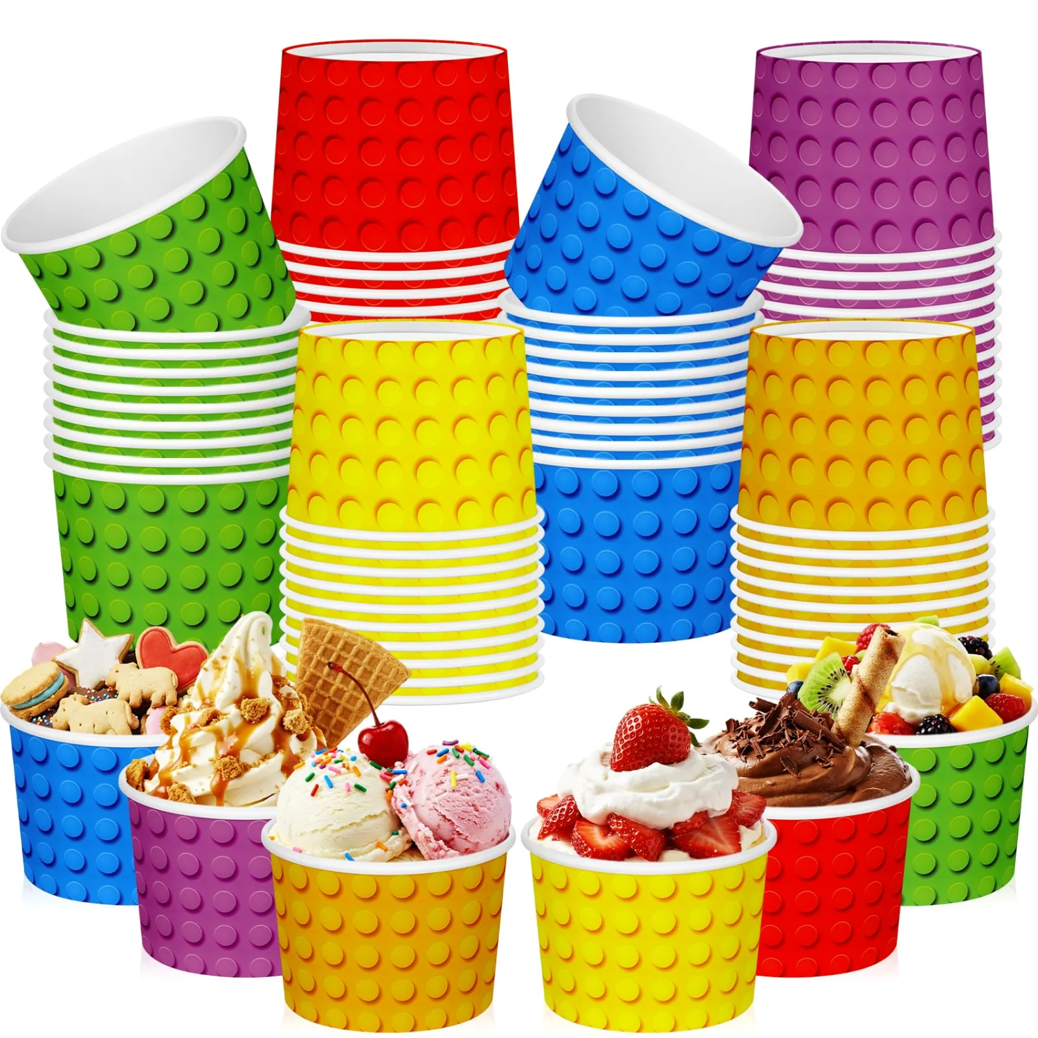 CHENGU Paper snack and dessert cups, Multicolor, Building Block, 60 pcs
