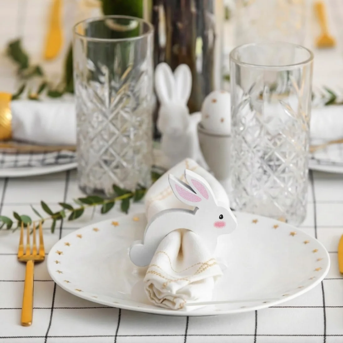 CHENGU Napkin rings, 12 pcs, Pink White, Bunny Ear, view 2