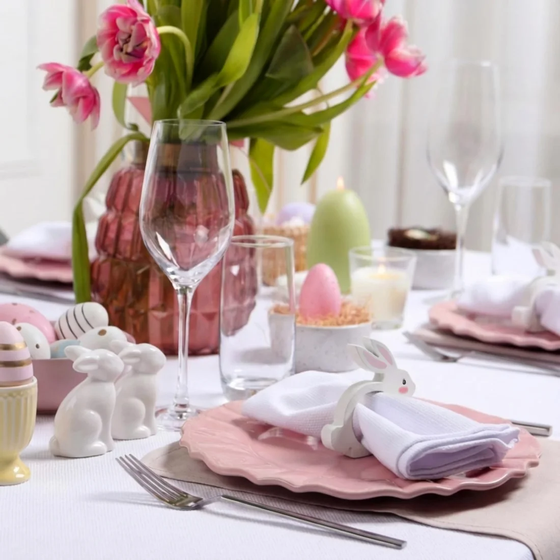 CHENGU Napkin rings, 12 pcs, Pink White, Bunny Ear, view 5