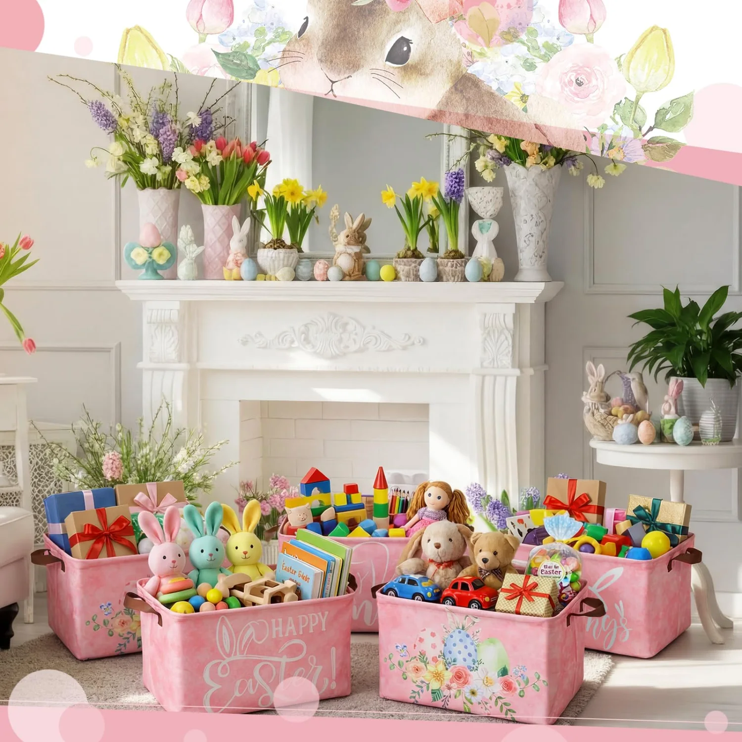 CHENGU Collapsible holiday storage bins, Cute Rabbit, 6 pcs