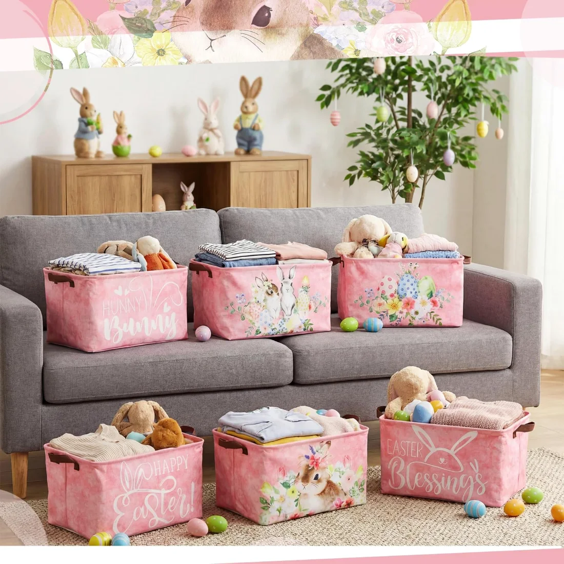 CHENGU Collapsible holiday storage bins, Cute Rabbit, 6 pcs, view 4