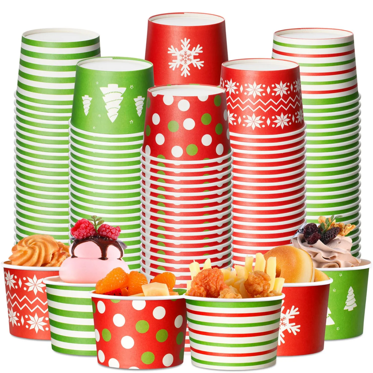 CHENGU Paper ice cream cups, Christmas, Red and Green, 8oz, 180 pcs