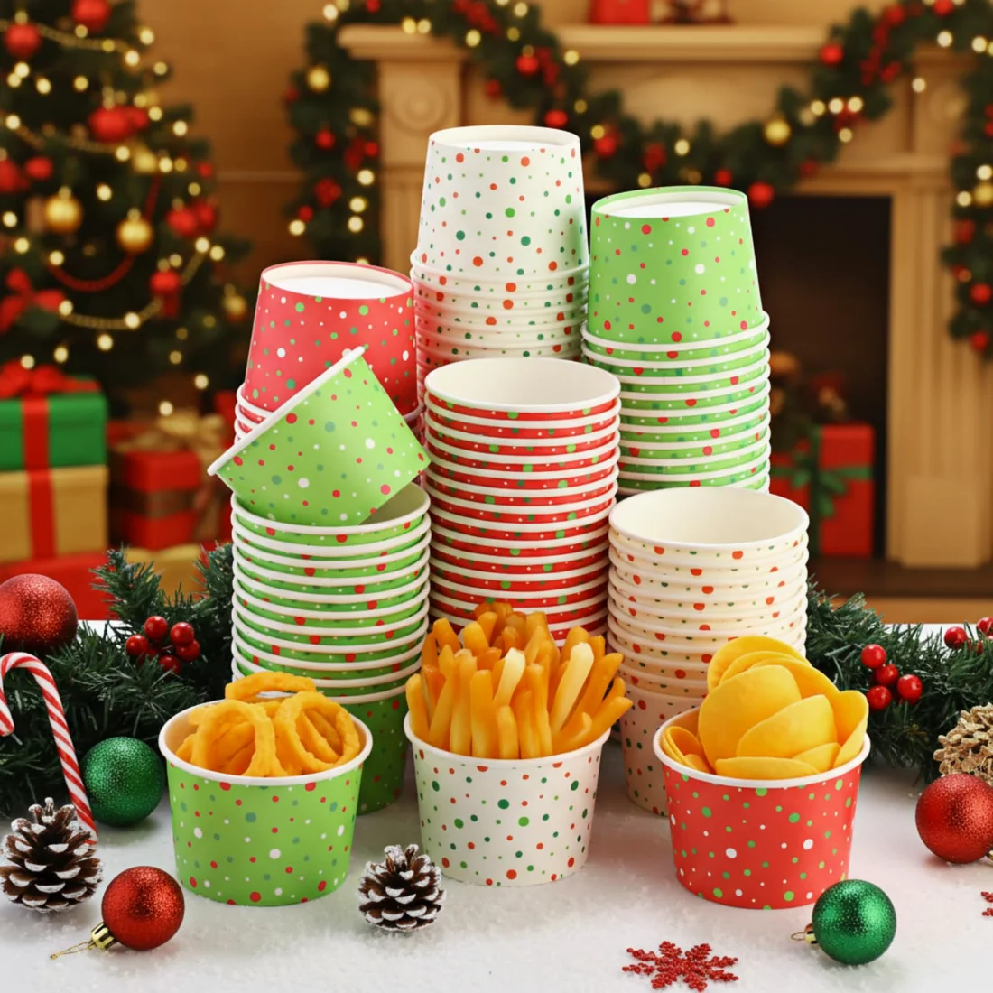 CHENGU Party cups, 60 to 120 pcs, Red, green, white, 9 oz, 60 pcs, view 2