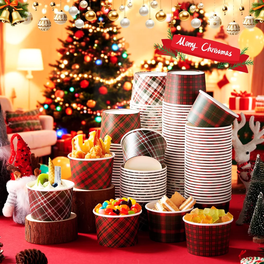 CHENGU Paper ice cream cups, Plaid, 180 pcs, view 4