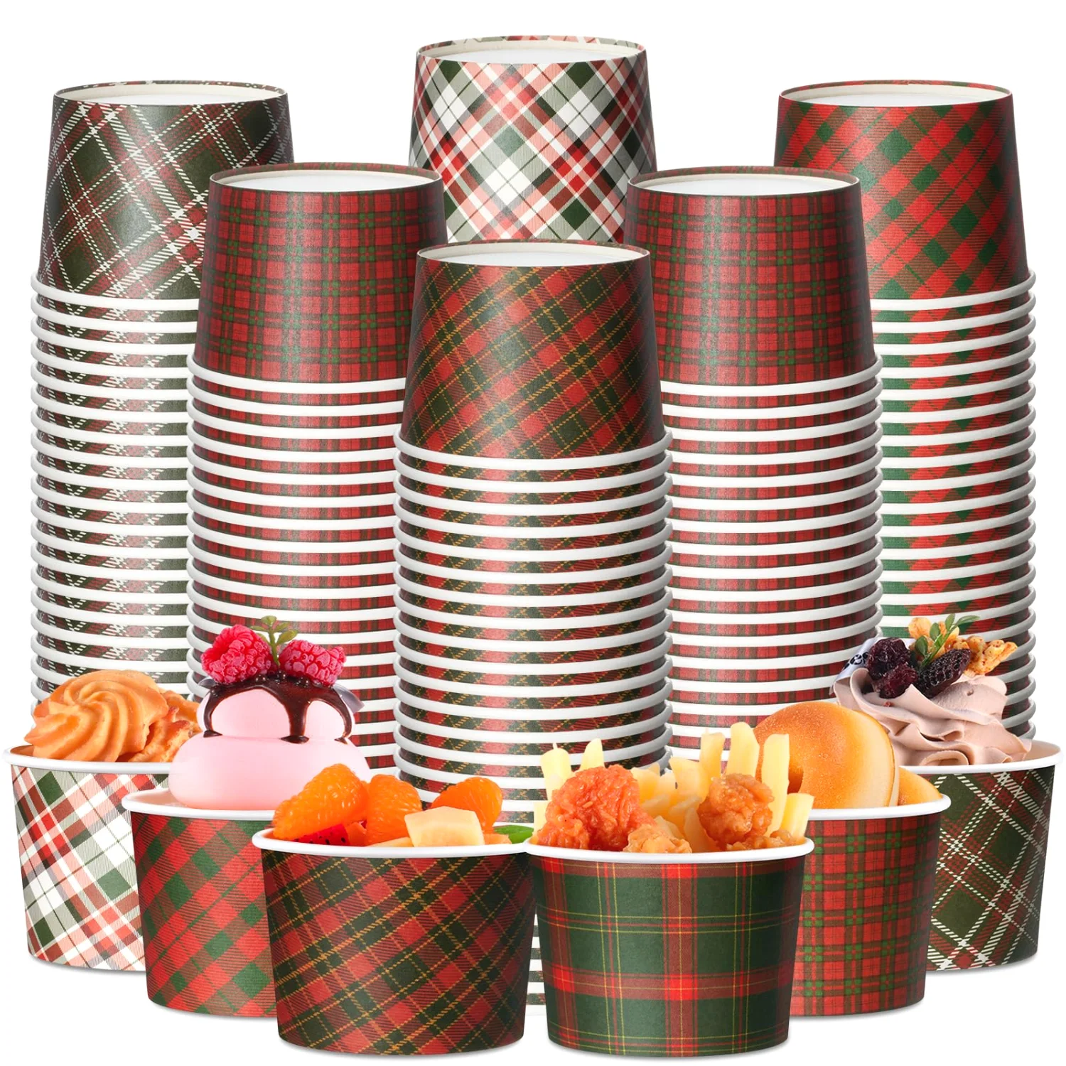CHENGU Paper ice cream cups, Plaid, 180 pcs