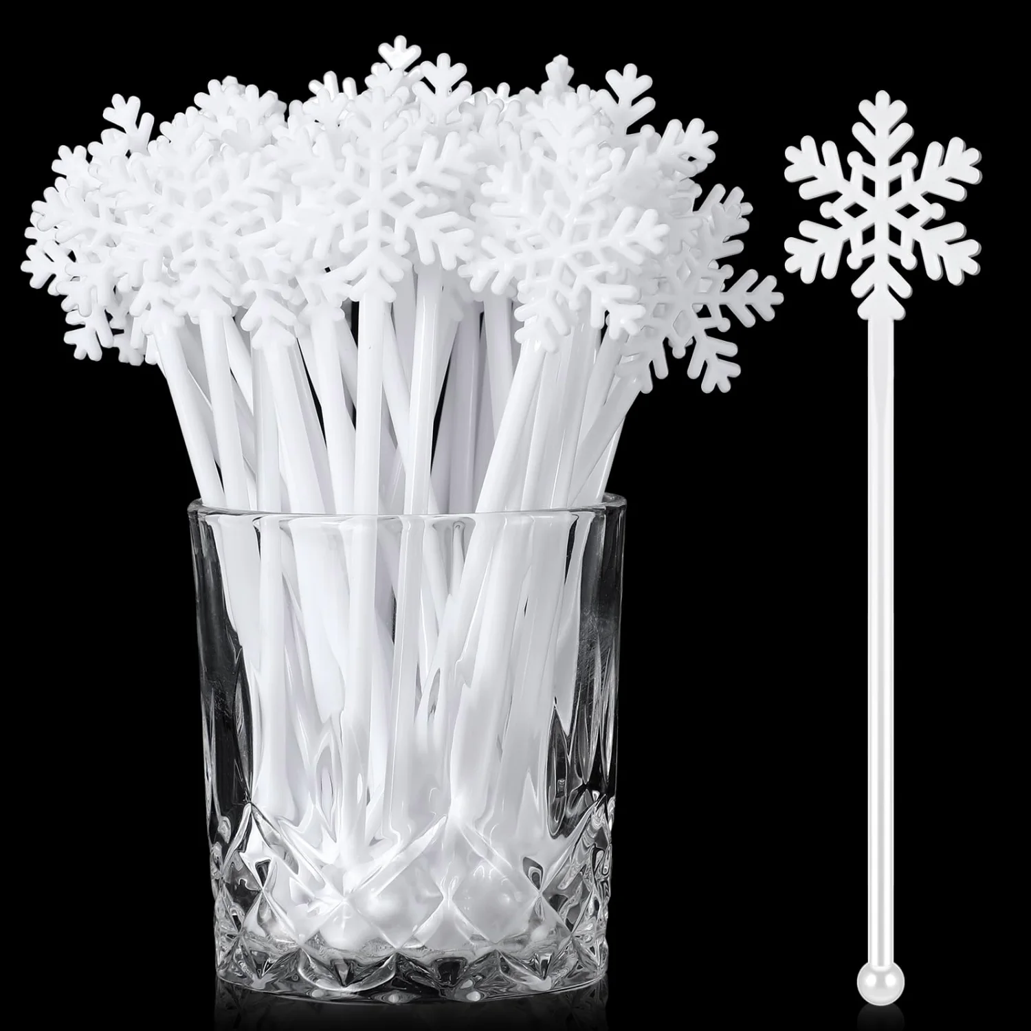 CHENGU Christmas drink stirrers, White Snowflake