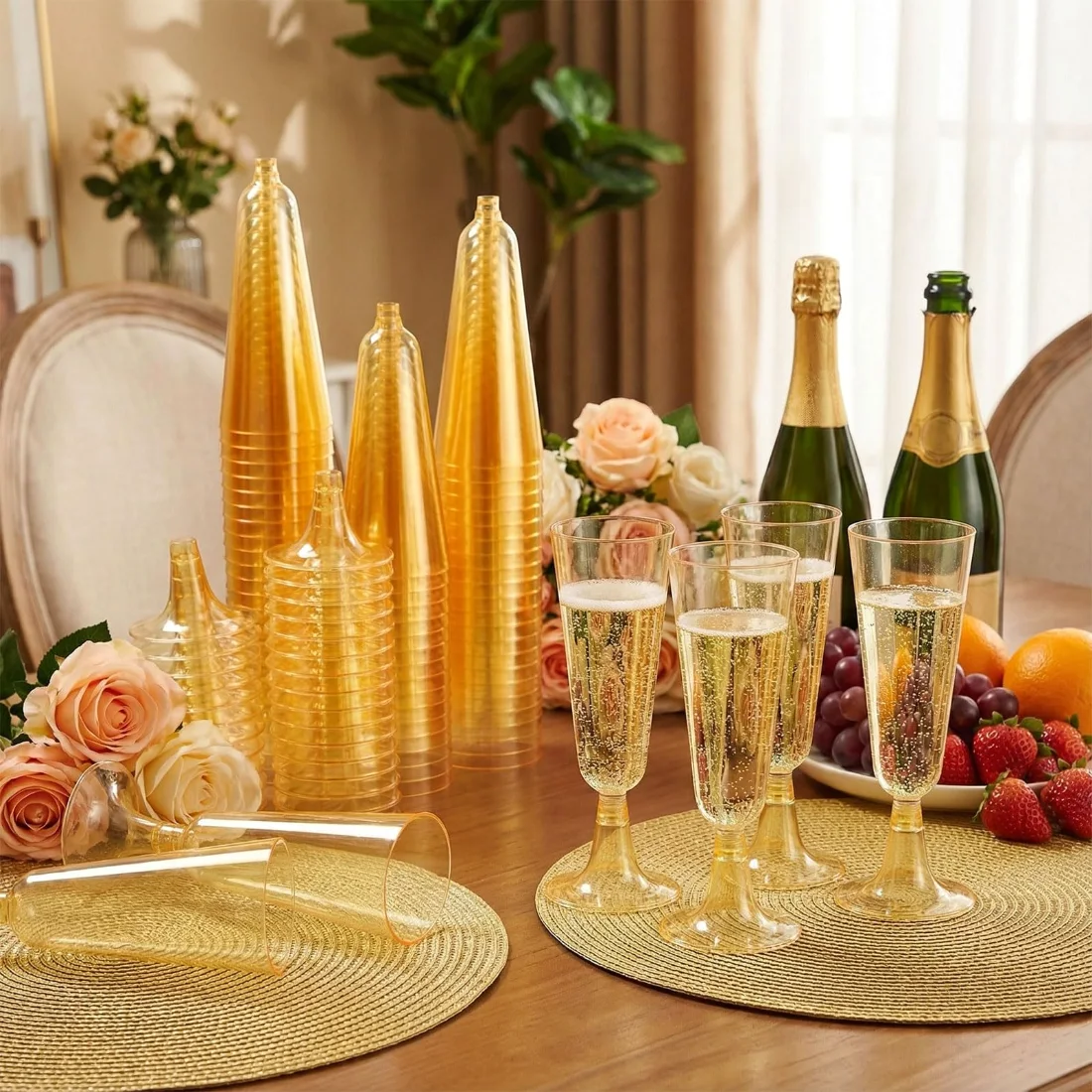 CHENGU Champagne flutes, Clear Gold, view 2