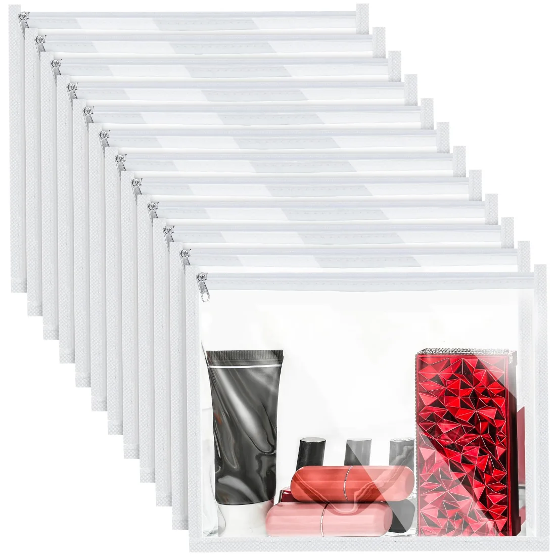 CHENGU Clear zipper pouches, White, 10 x 8 x 0.2 Inch, 12 pcs, view 4