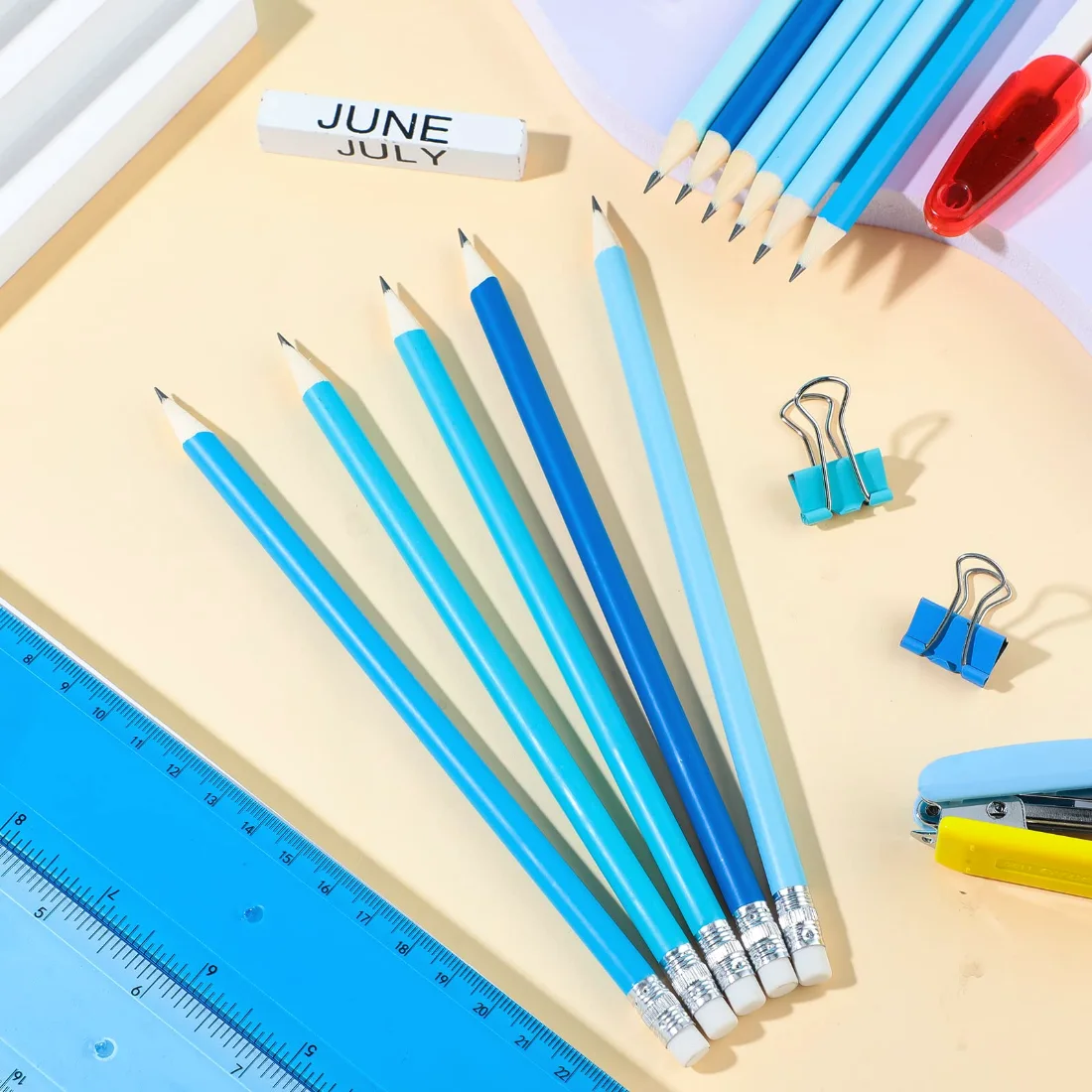 CHENGU Coastal blue pencils with eraser, Wooden, Blue, 144 pcs, view 2