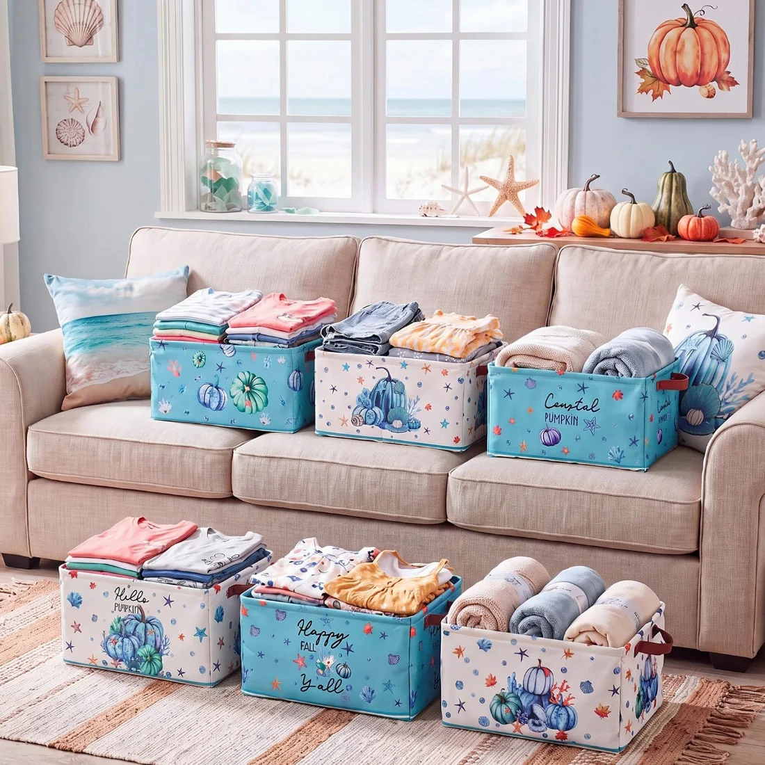 CHENGU Collapsible holiday storage bins, Coastal Fall, 6 pcs, view 3