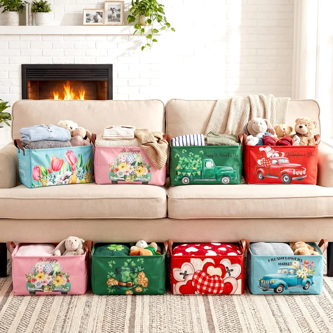 CHENGU Collapsible holiday storage bins, Red, Green, Blue, White, 15.35 x 10.63 x 8.27 inches, 8 pcs, view 3