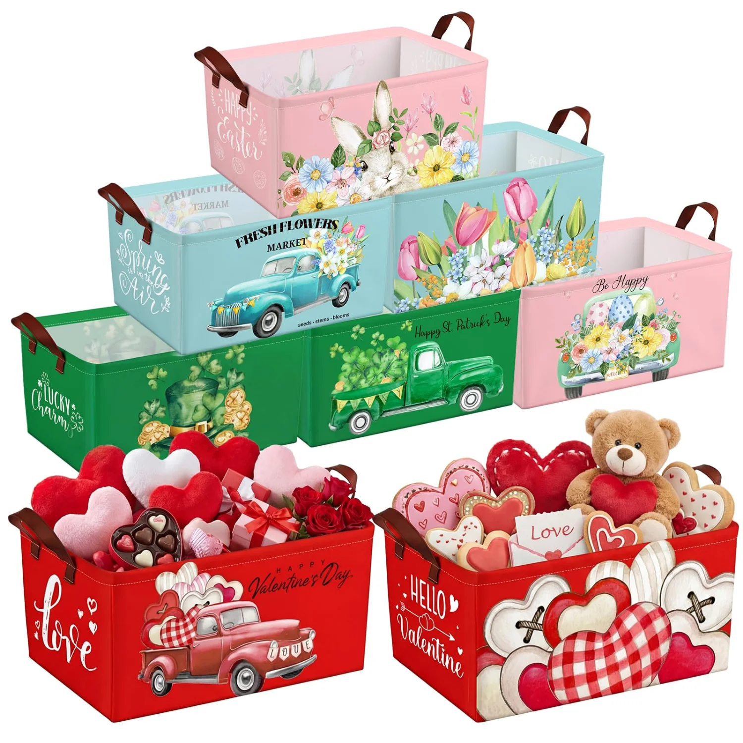 CHENGU Collapsible holiday storage bins, Red, Green, Blue, White, 15.35 x 10.63 x 8.27 inches, 8 pcs