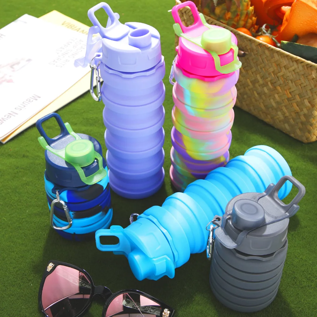CHENGU Collapsible silicone water bottles, Colorful, view 2