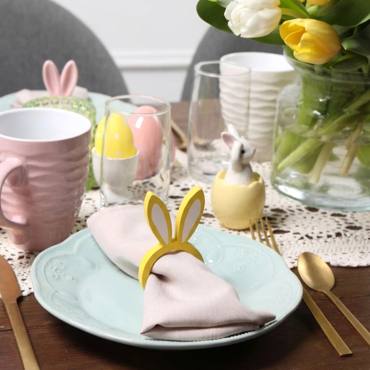 CHENGU Napkin rings, 12 pcs, Colorful, Bunny Ear