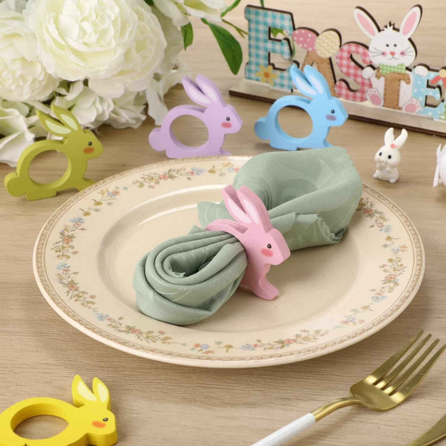 CHENGU Napkin rings, 12 pcs, Colorful, Rabbit