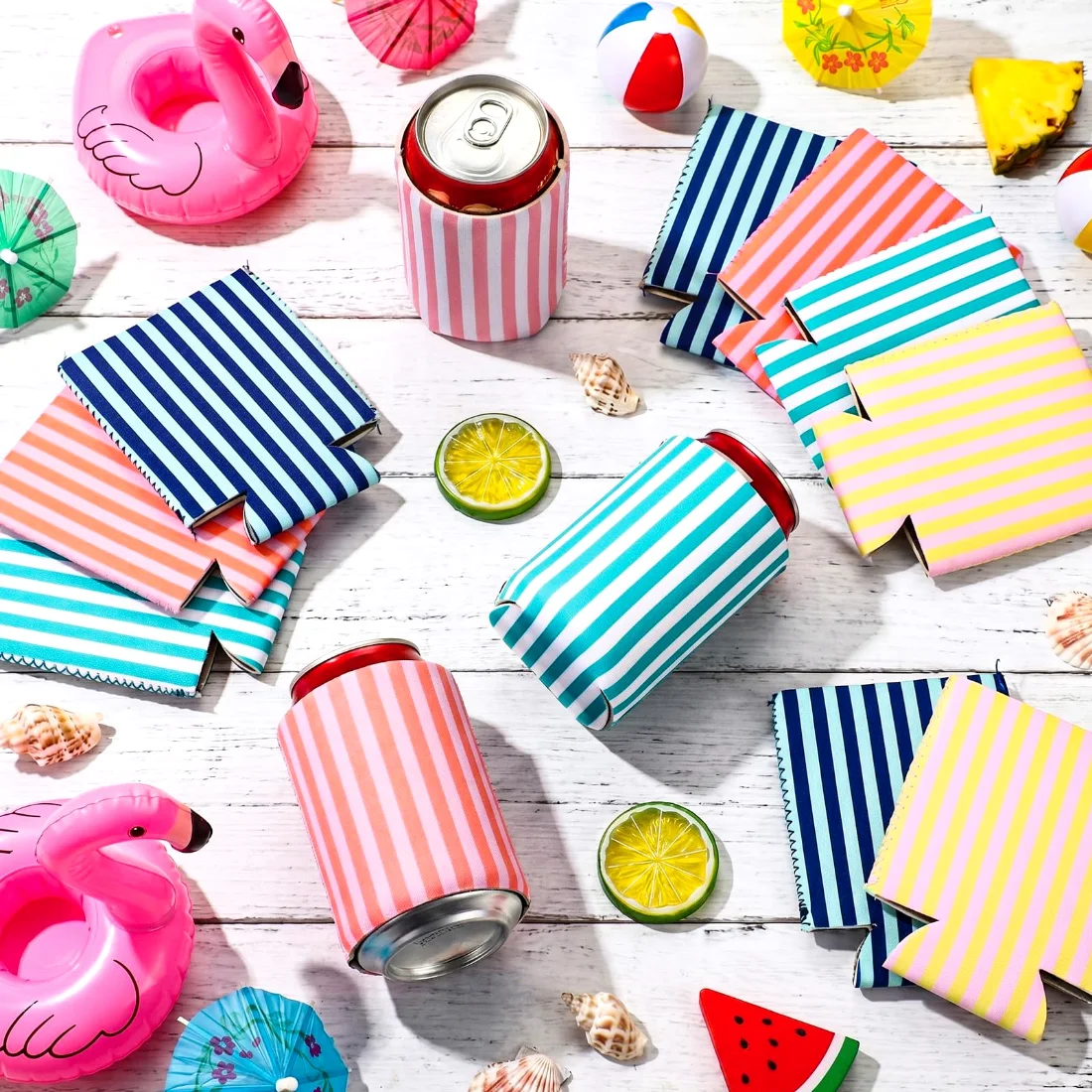 CHENGU Can coolers, 16 pcs, 4.9 inches, Colorful Striped, view 2
