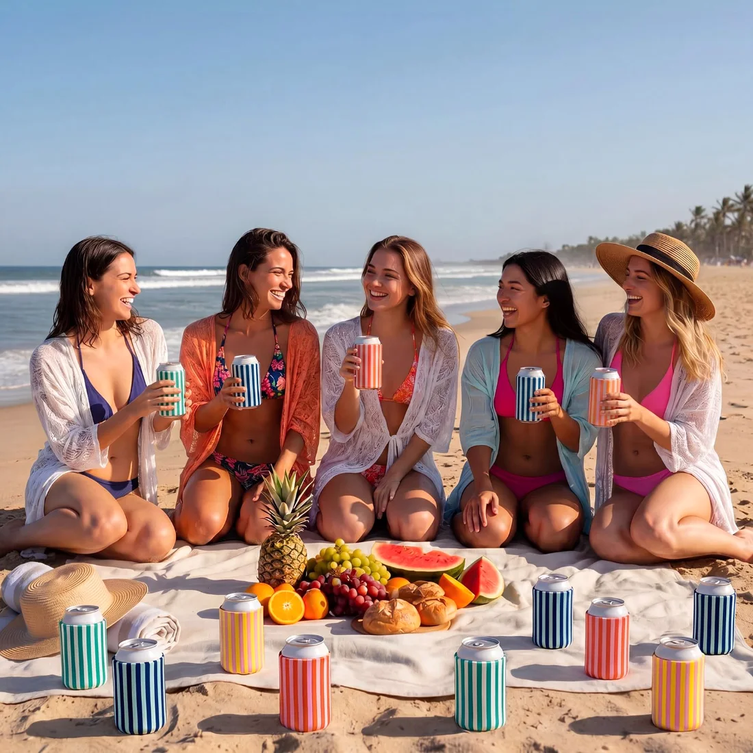 CHENGU Can coolers, 16 pcs, 4.9 inches, Colorful Striped, view 3
