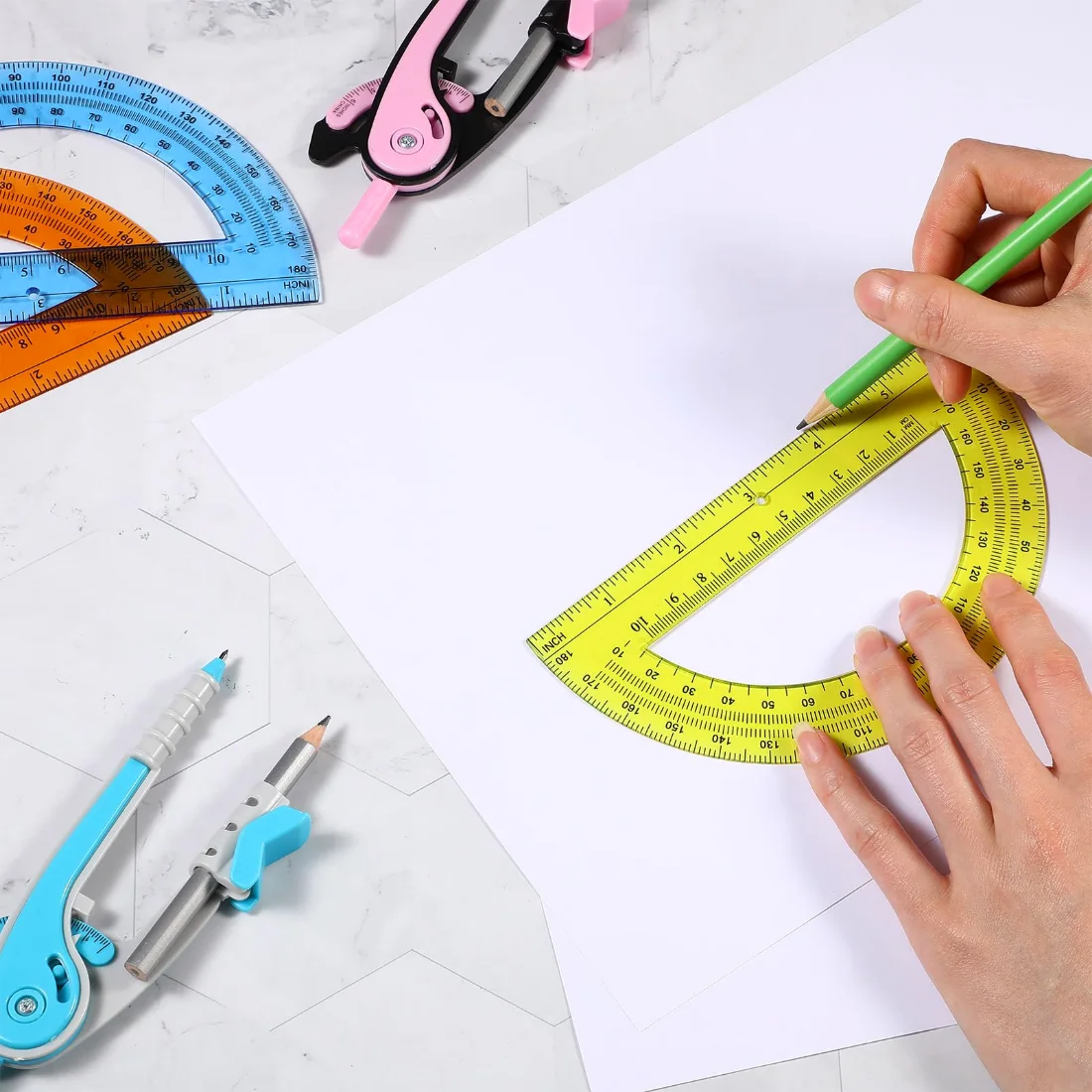 CHENGU Compass and protractor set, Multicolor, 6 inch, 24 sets, view 5