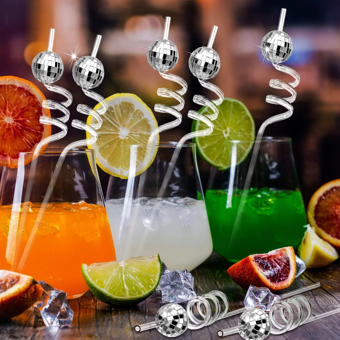 CHENGU Disco ball straws, Silver Glitter, 24 pcs, view 2