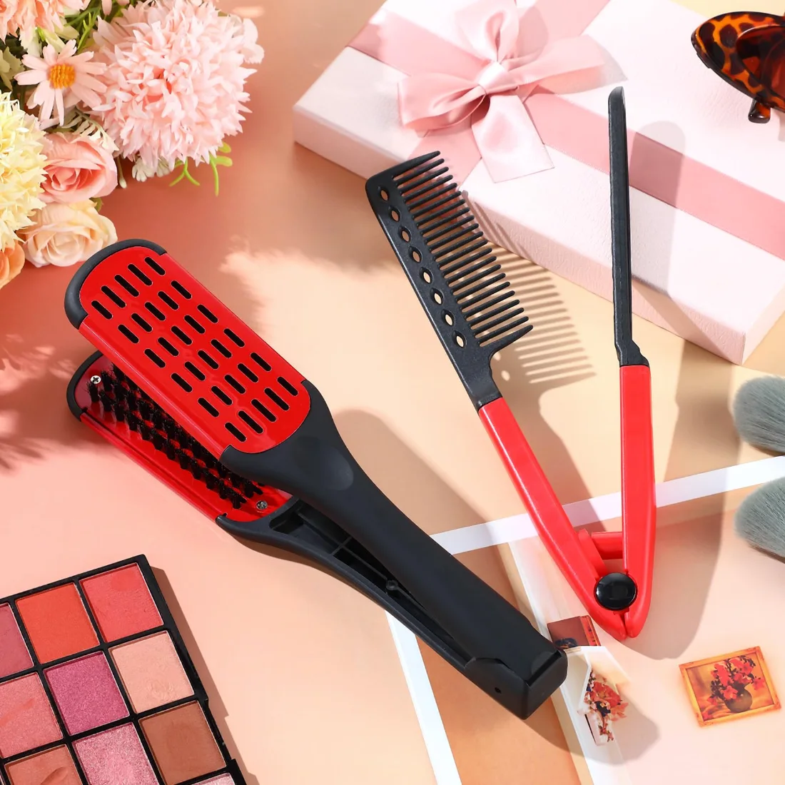 CHENGU Boar bristle straightening combs, Black, Red, view 2