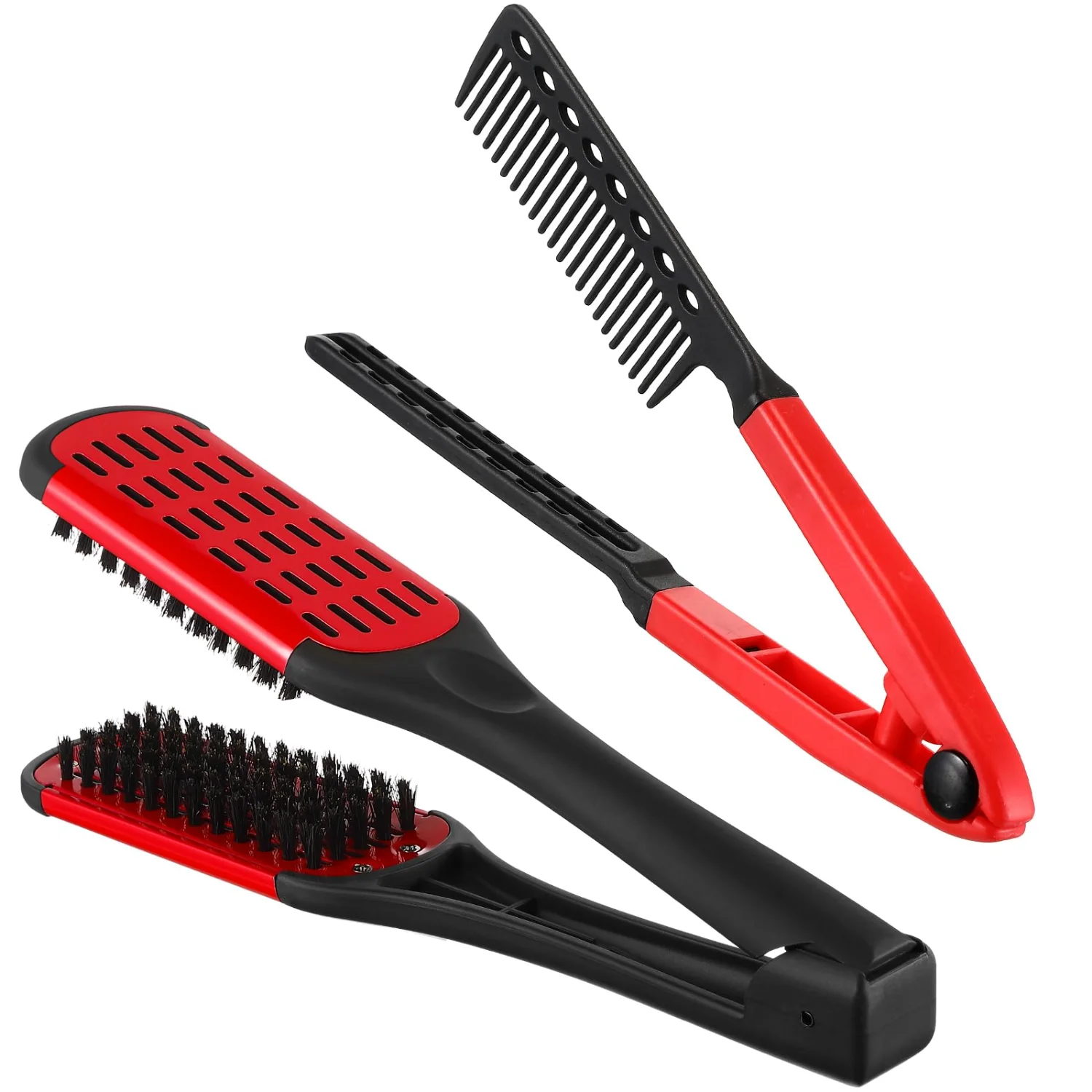 CHENGU Boar bristle straightening combs, Black, Red