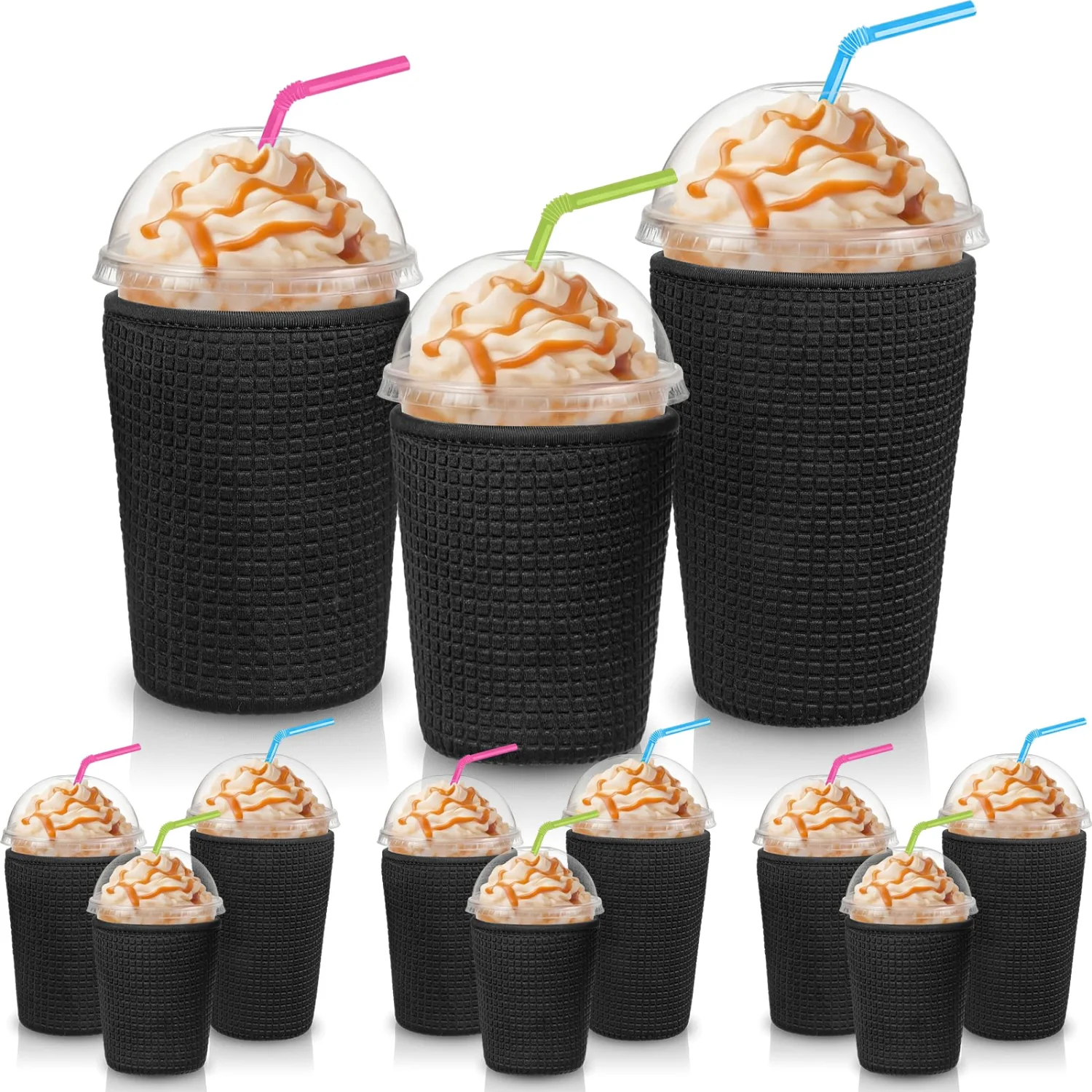 CHENGU Iced coffee cup sleeves, Black, Embossed