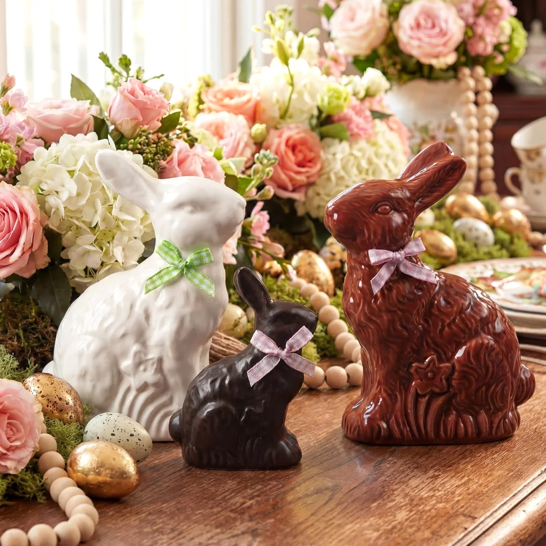CHENGU Faux chocolate bunny statues, view 2