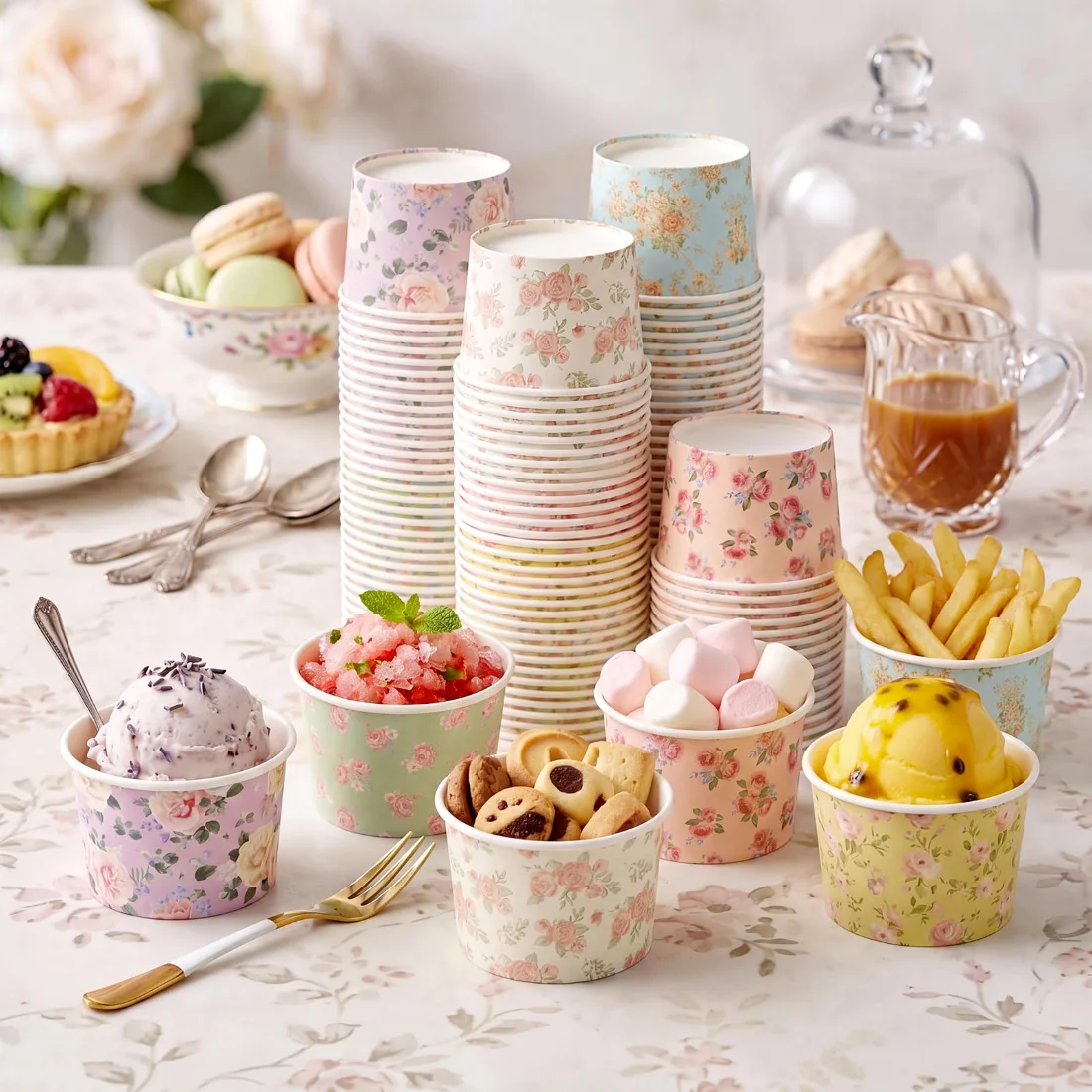 CHENGU Paper ice cream cups, Retro Floral, 300 pcs, view 2