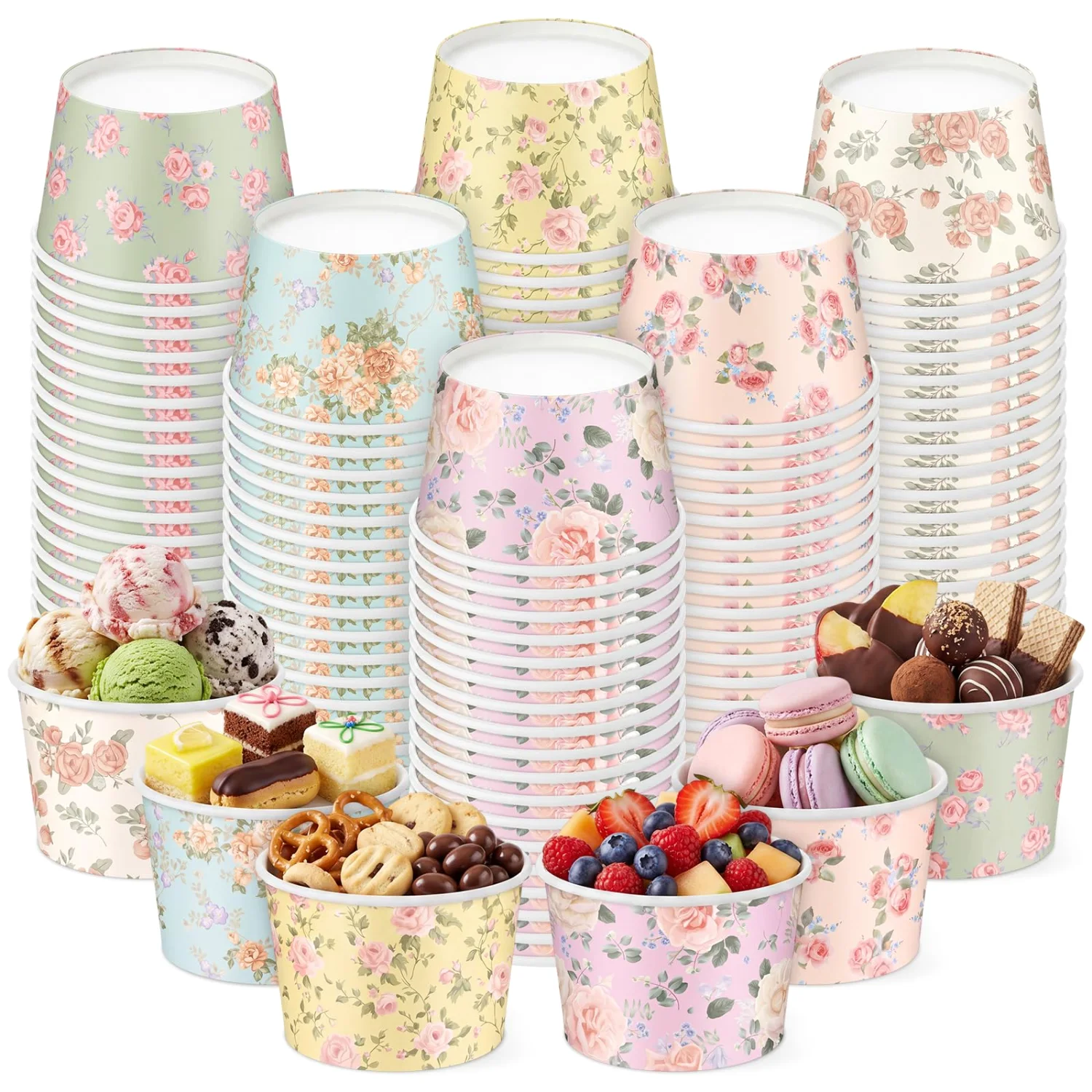 CHENGU Paper ice cream cups, Retro Floral, 300 pcs