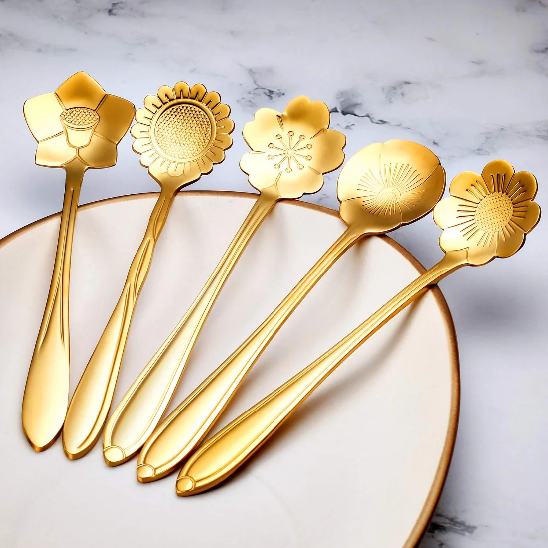 CHENGU Flower coffee spoons, Gold, view 3