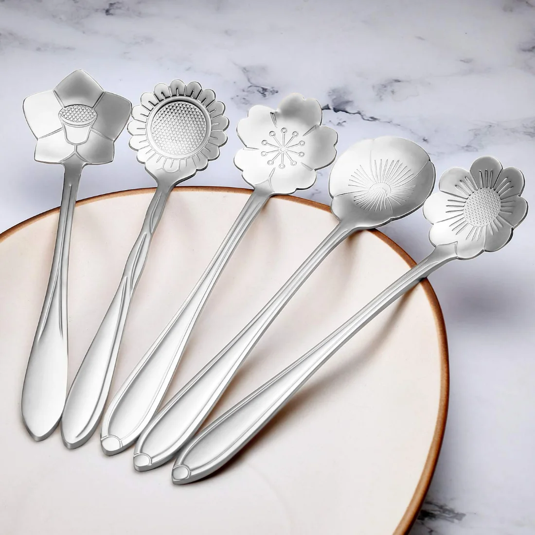 CHENGU Flower coffee spoons, Silver, view 3