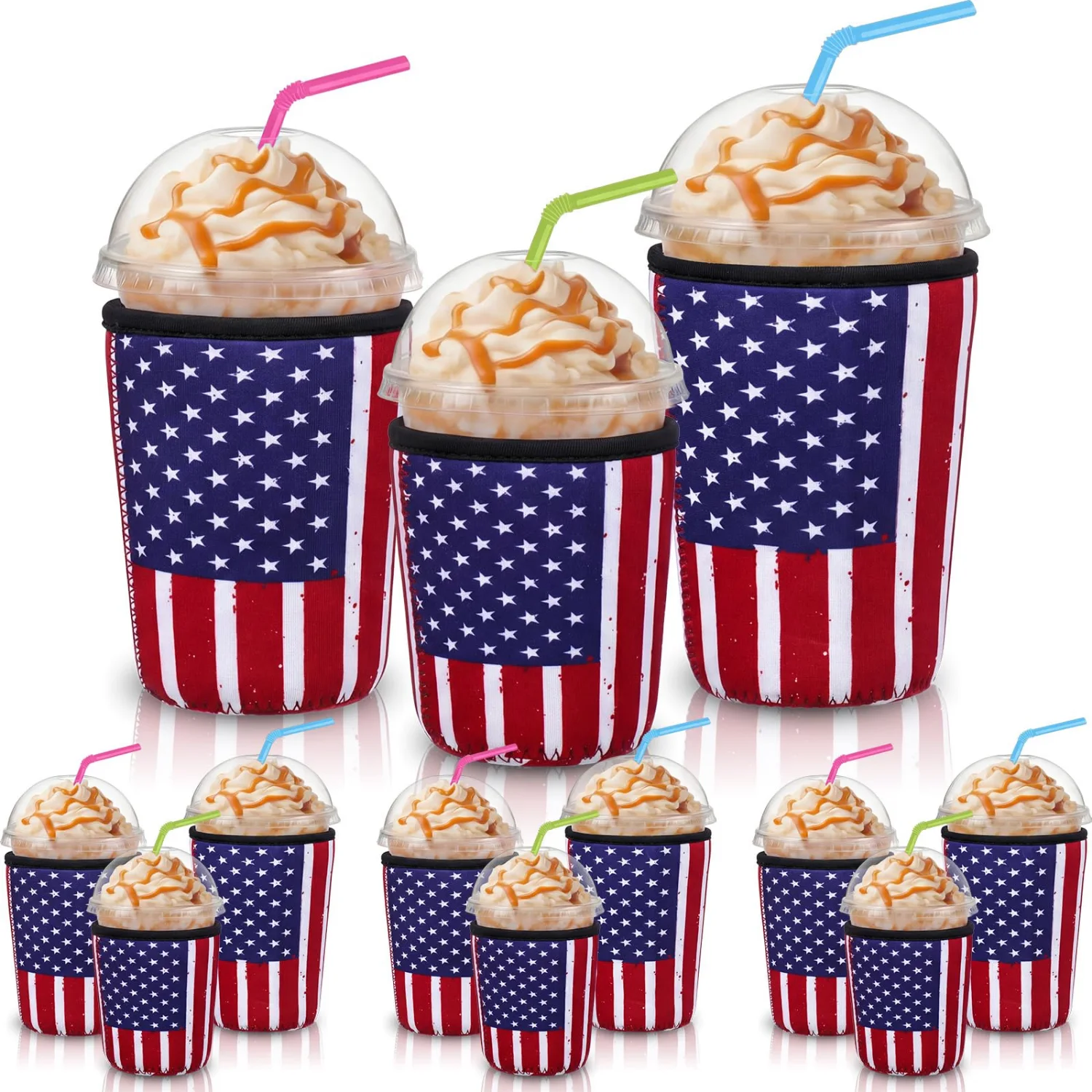 CHENGU Iced coffee cup sleeves, Red White Blue, Us Flag