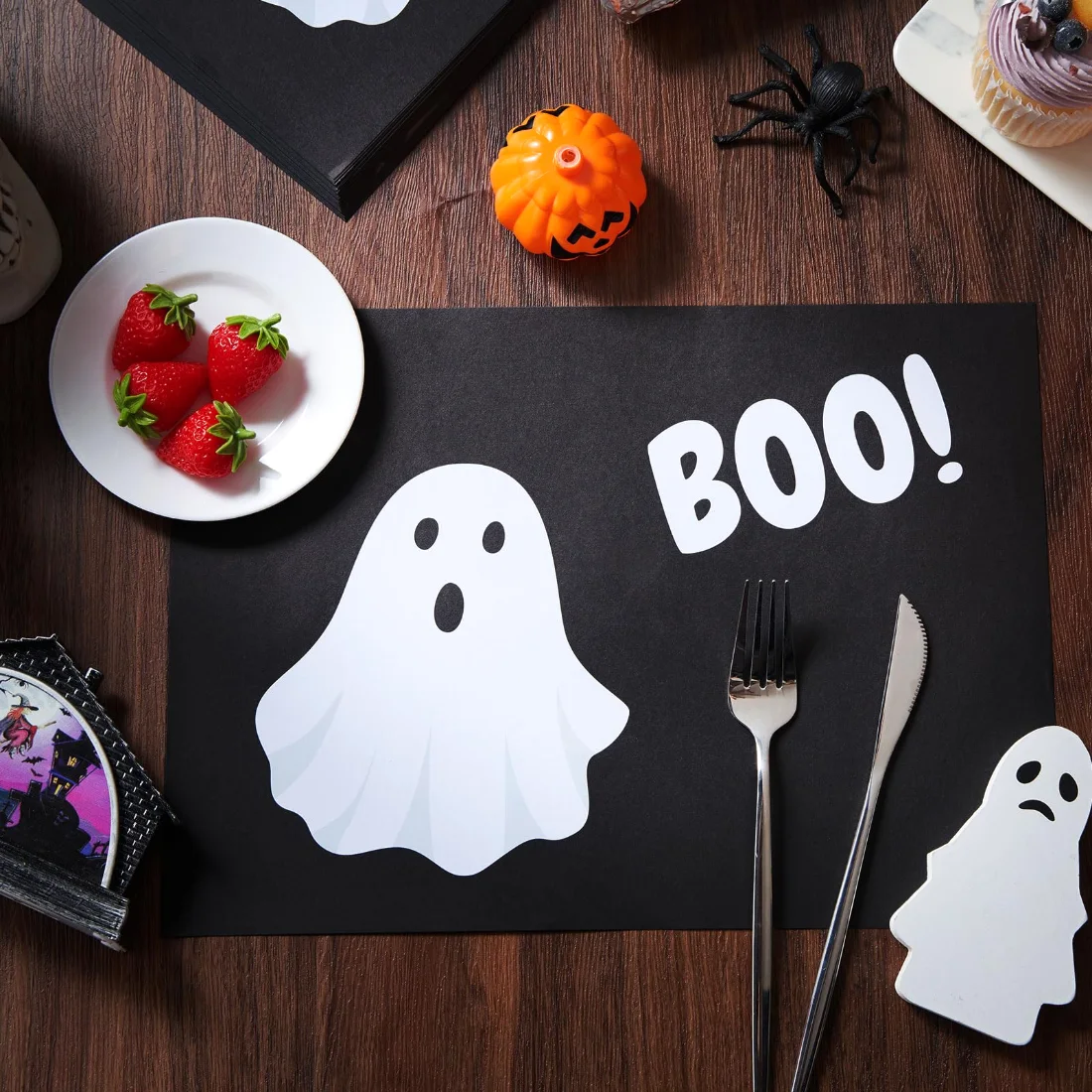 CHENGU Halloween ghost placemats, Black Ghost, view 3
