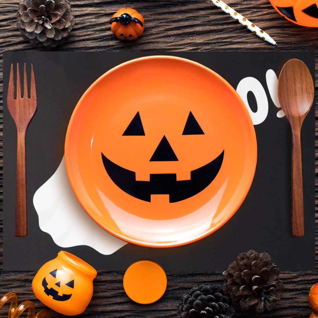 CHENGU Halloween ghost placemats, Black Ghost, view 4